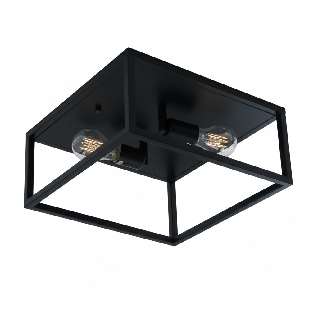 Plafoniera Quadrata Industriale Vintage 2 Luci E27 Nera Diamantlux ALESSIA PL2