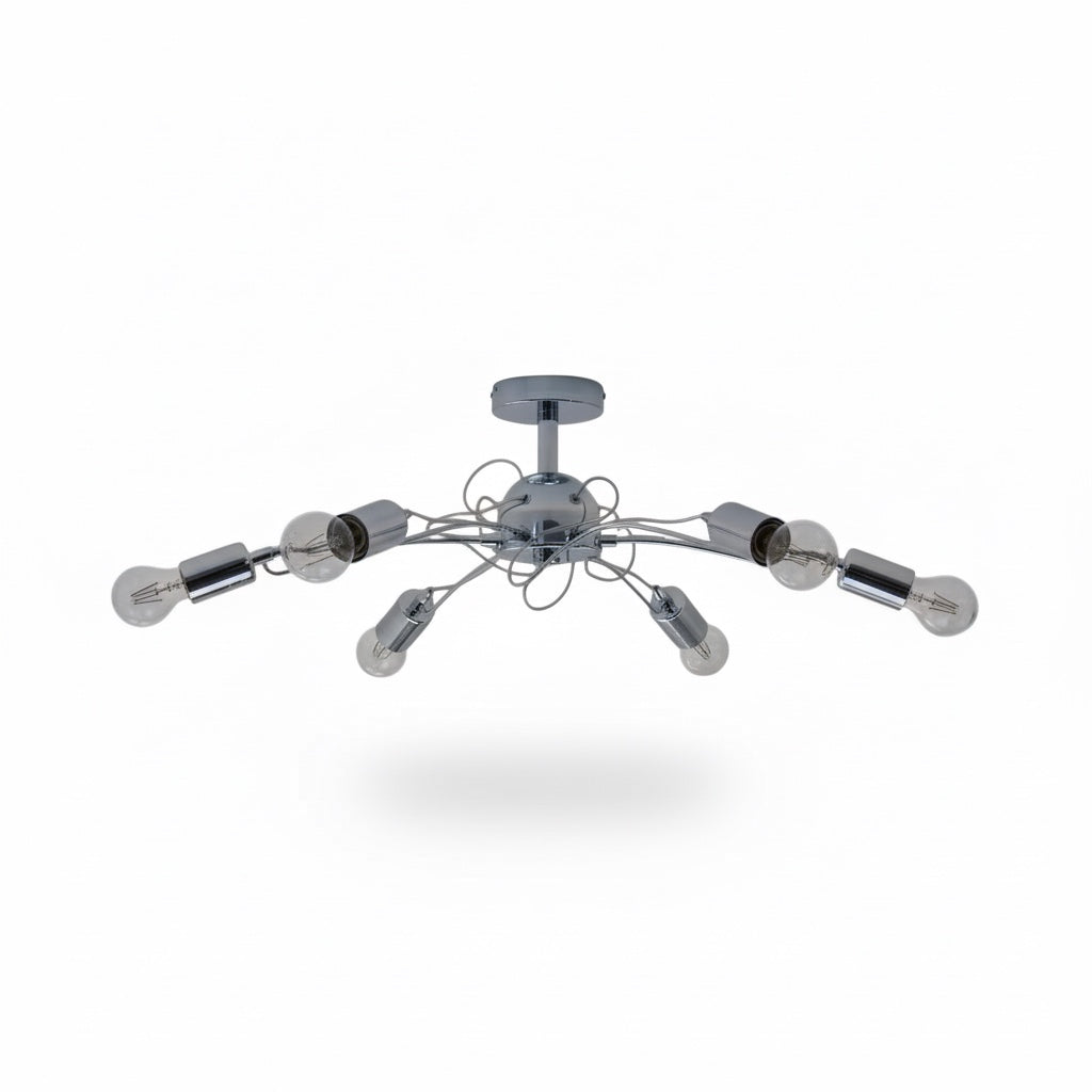 Lampadario Plafoniera Cromo 6 Luci E27 Design Moderno Diamantlux AUSTIN P6C