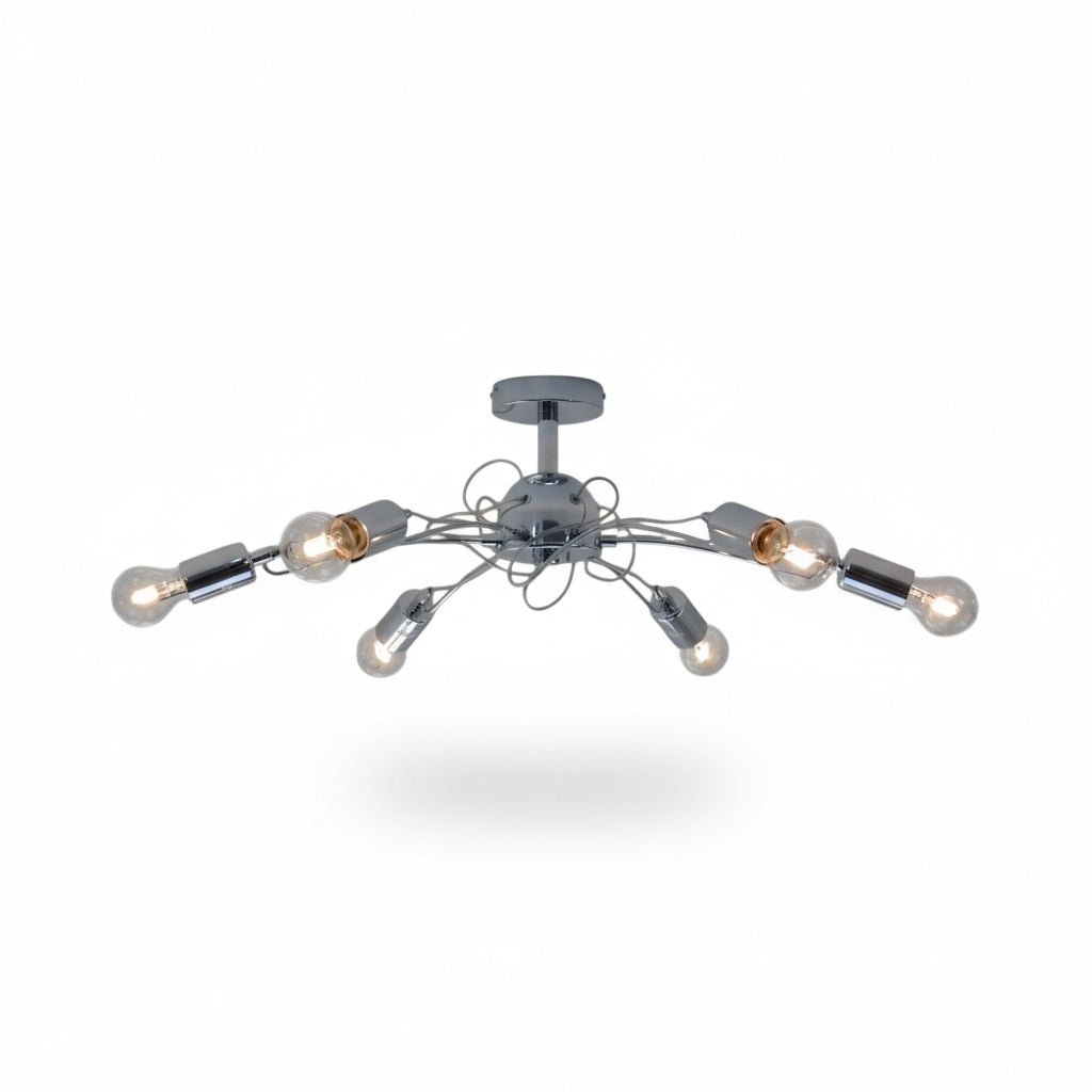 Lampadario Plafoniera Cromo 6 Luci E27 Design Moderno Diamantlux AUSTIN P6C