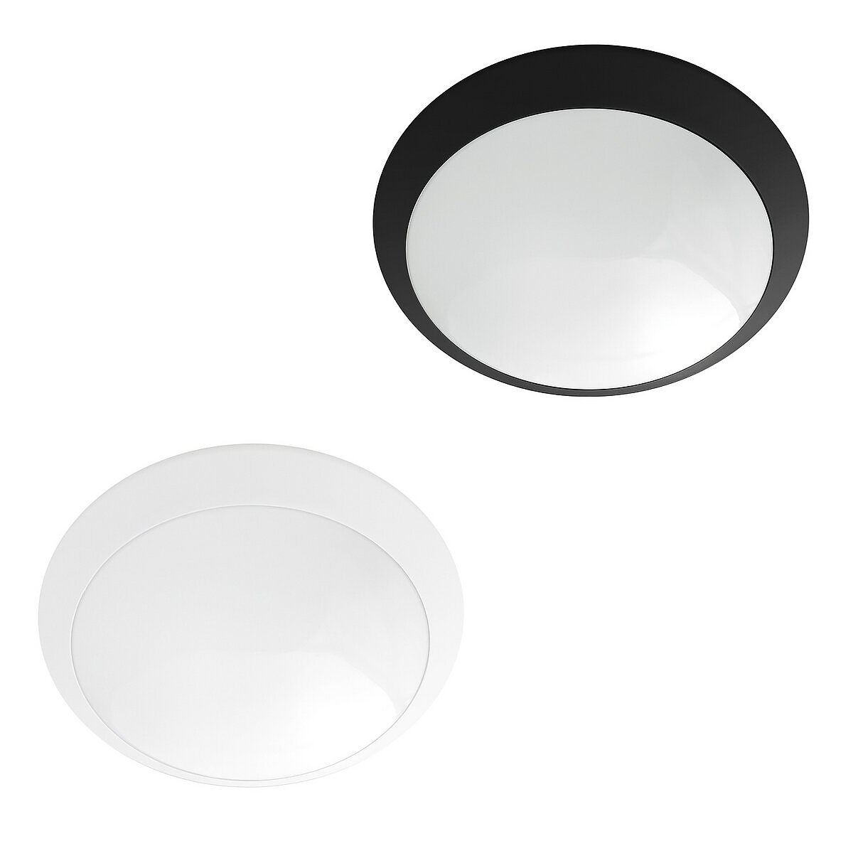Plafoniera Tonda IP65 IK10 con Attacco E27 2x o 3x, Policarbonato Anti-UV, Bianca o Nera – immagine prodotto