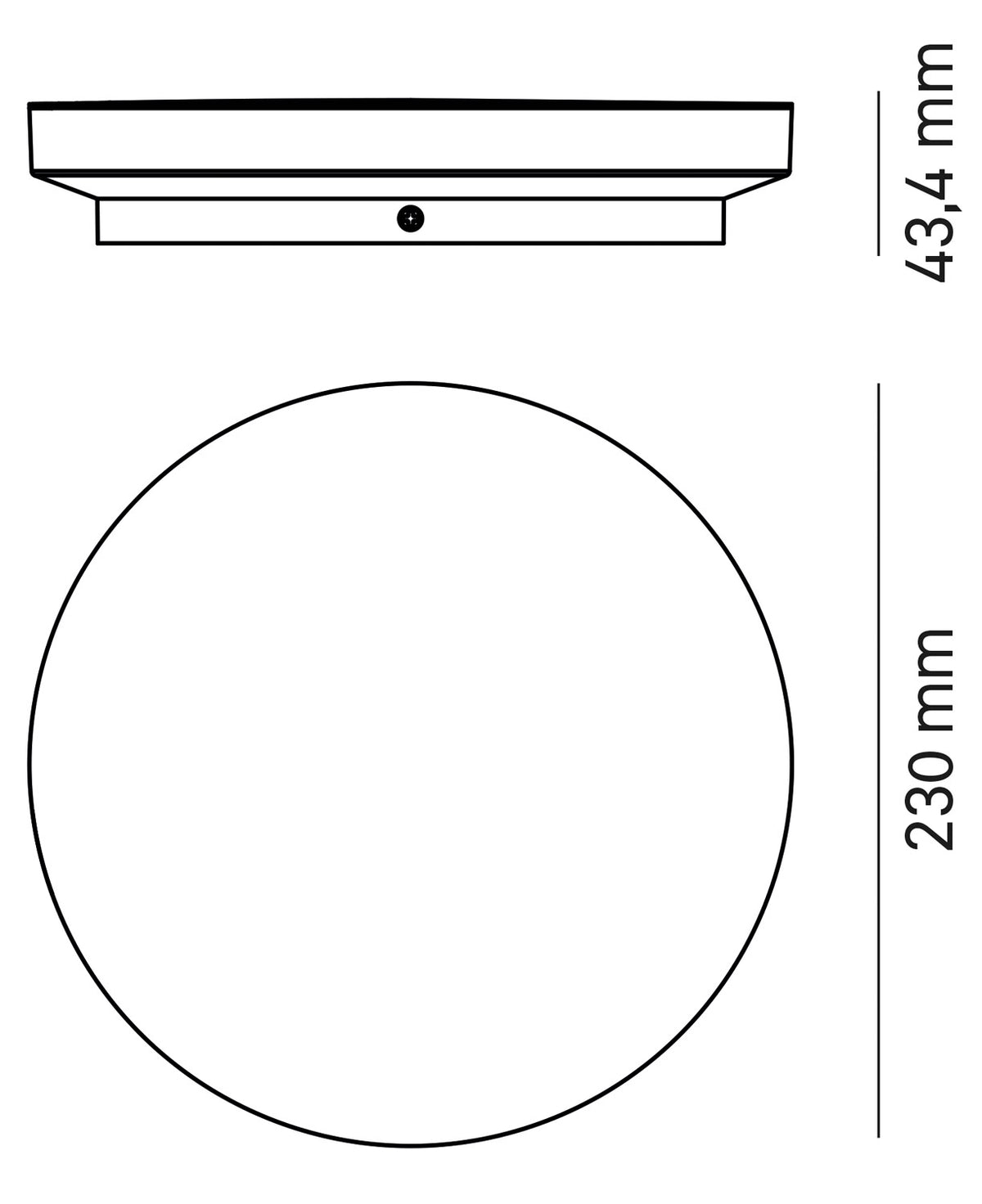 Plafoniera LED Tonda Ø230 mm CCT e Potenza Selezionabili 6-12-18W, anche con Sensore PIR – schema con dimensioni