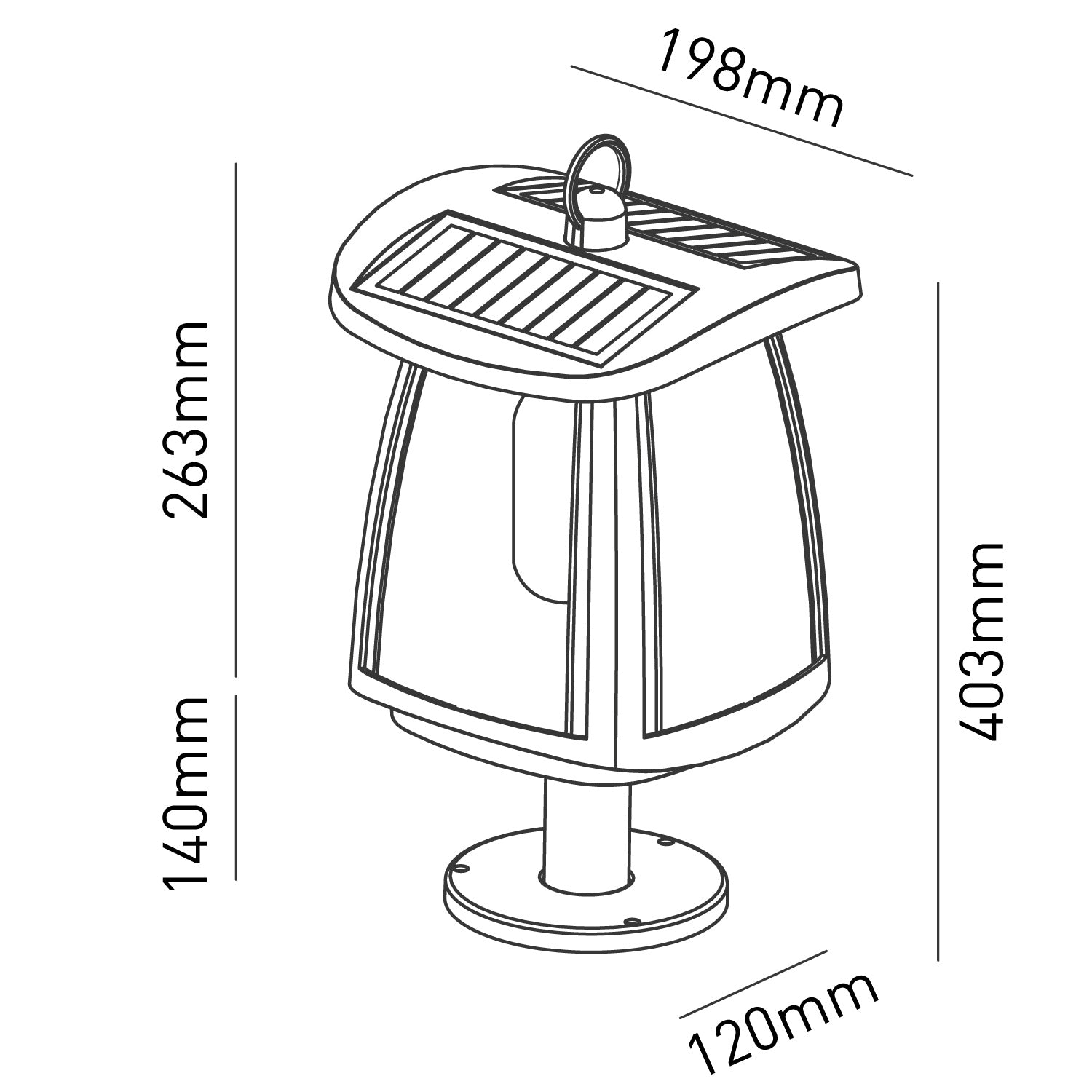 Lanterna solare con paletto accesa di sera - Bot Lighting YUCCAP