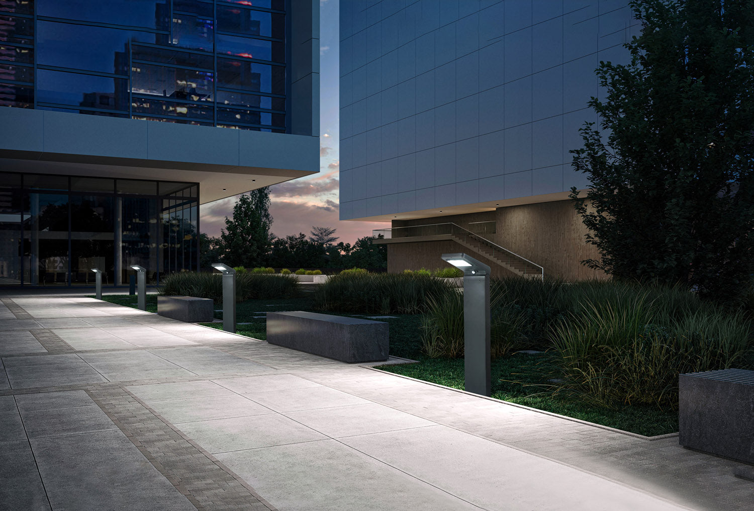 Palo solare da giardino acceso - Bot Lighting YUMA1200P