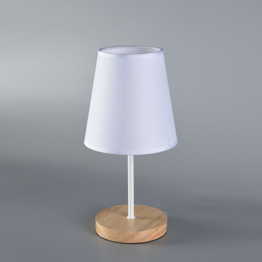 abat jour da comodino moderne in legno con paralume in tessuto bianco KRILLIN-L-WH DIAMANTLUX