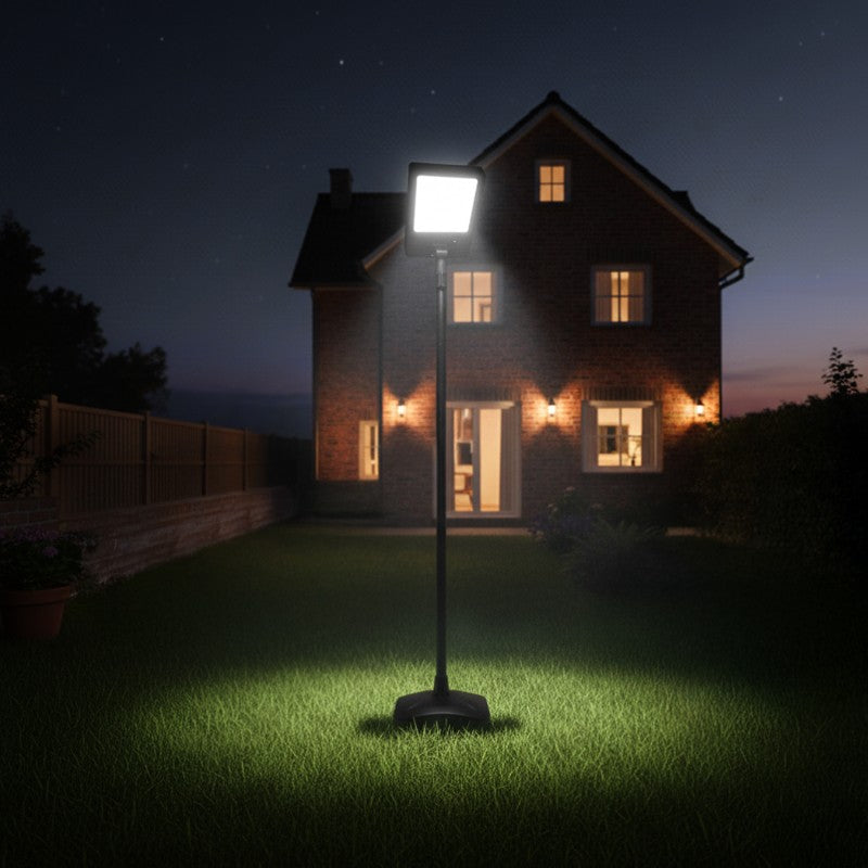 Lampione Stradale Solare LED, Rettangolare, Nero, Alluminio e Plastica, LEDME LM6354