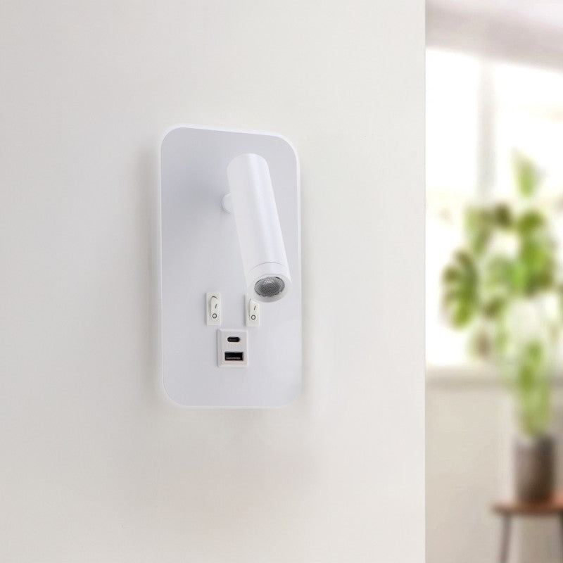 Applique da Comodino Orientabile LED con USB + Type-C – Doppia Luce 4000K Diamant Lux