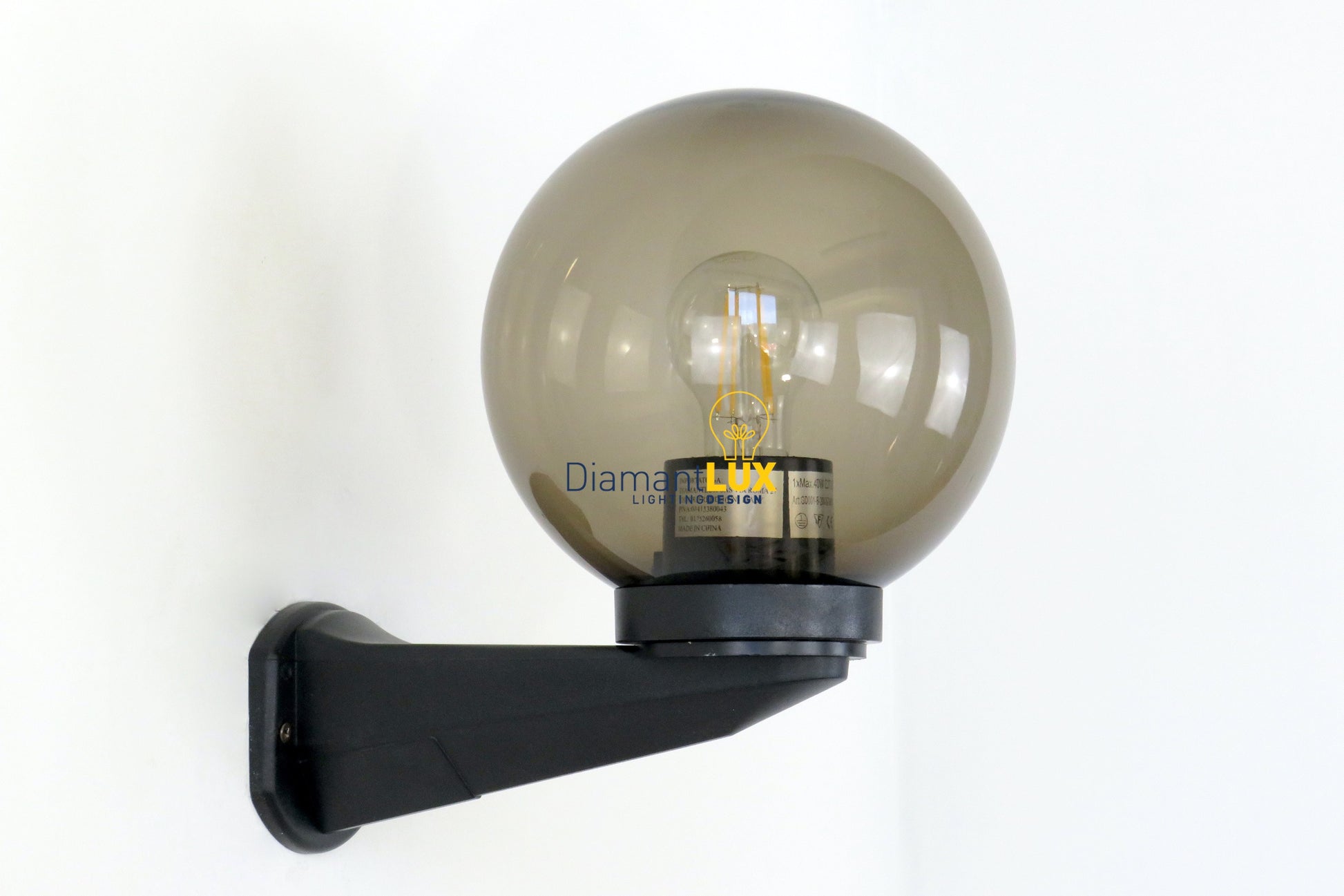 Applique con sfera per esterno in PMMA 200mm Attacco E27 fumè