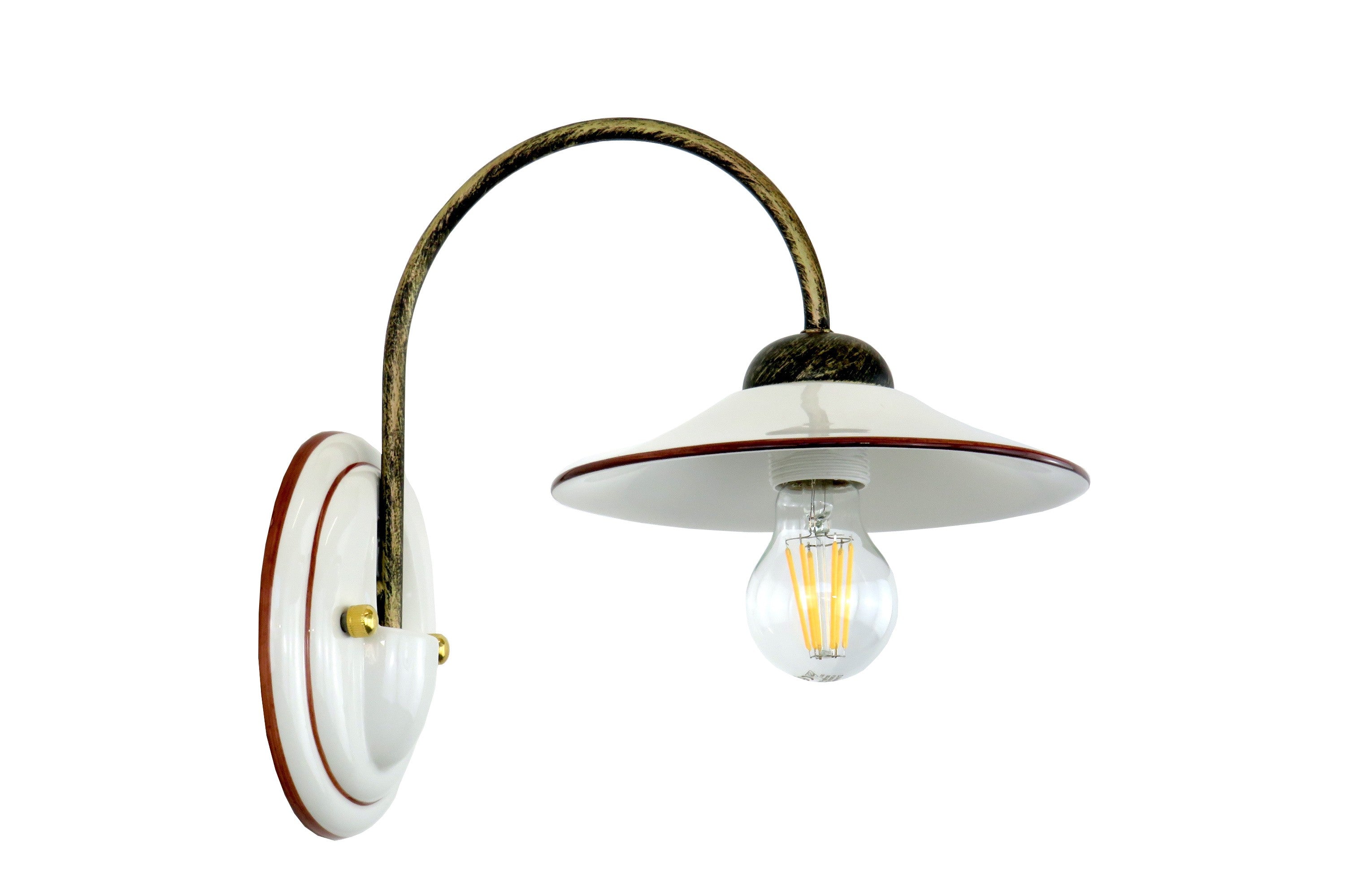 Applique da parete rustica BIBI3 A MR in ceramica bianca e marrone