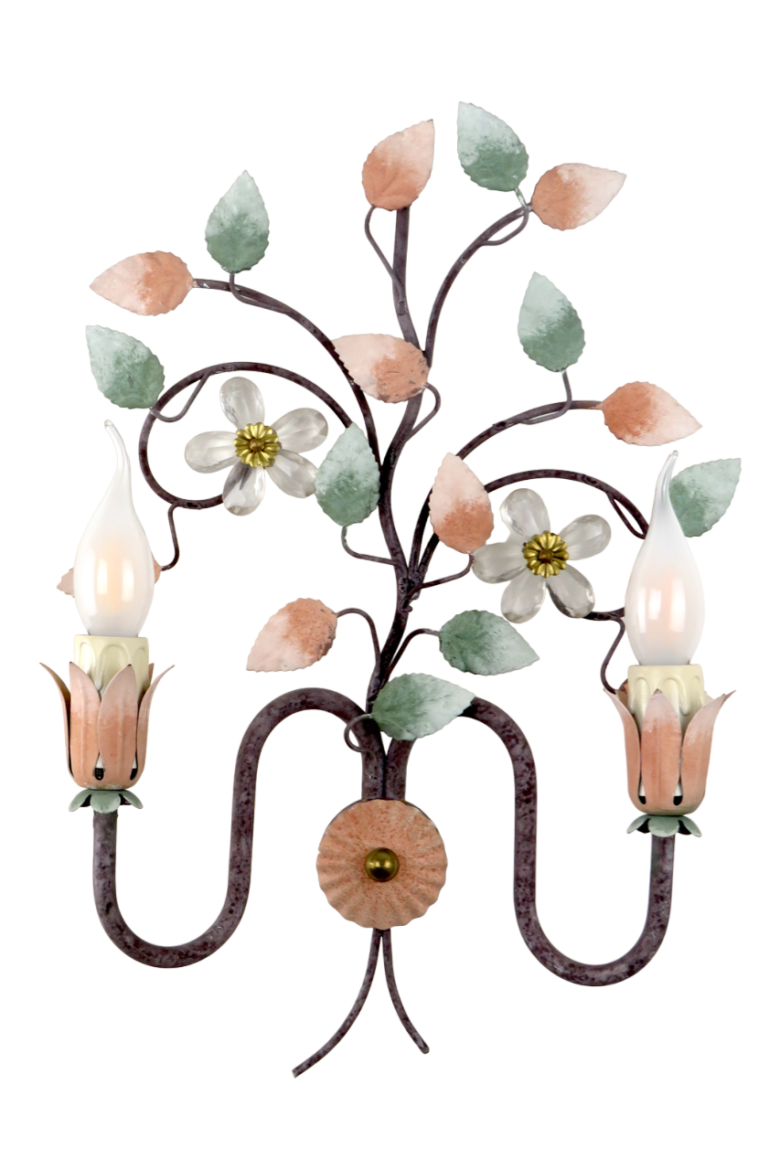 Applique in ferro battuto stile fiorentino verde rosa | FLA 4674