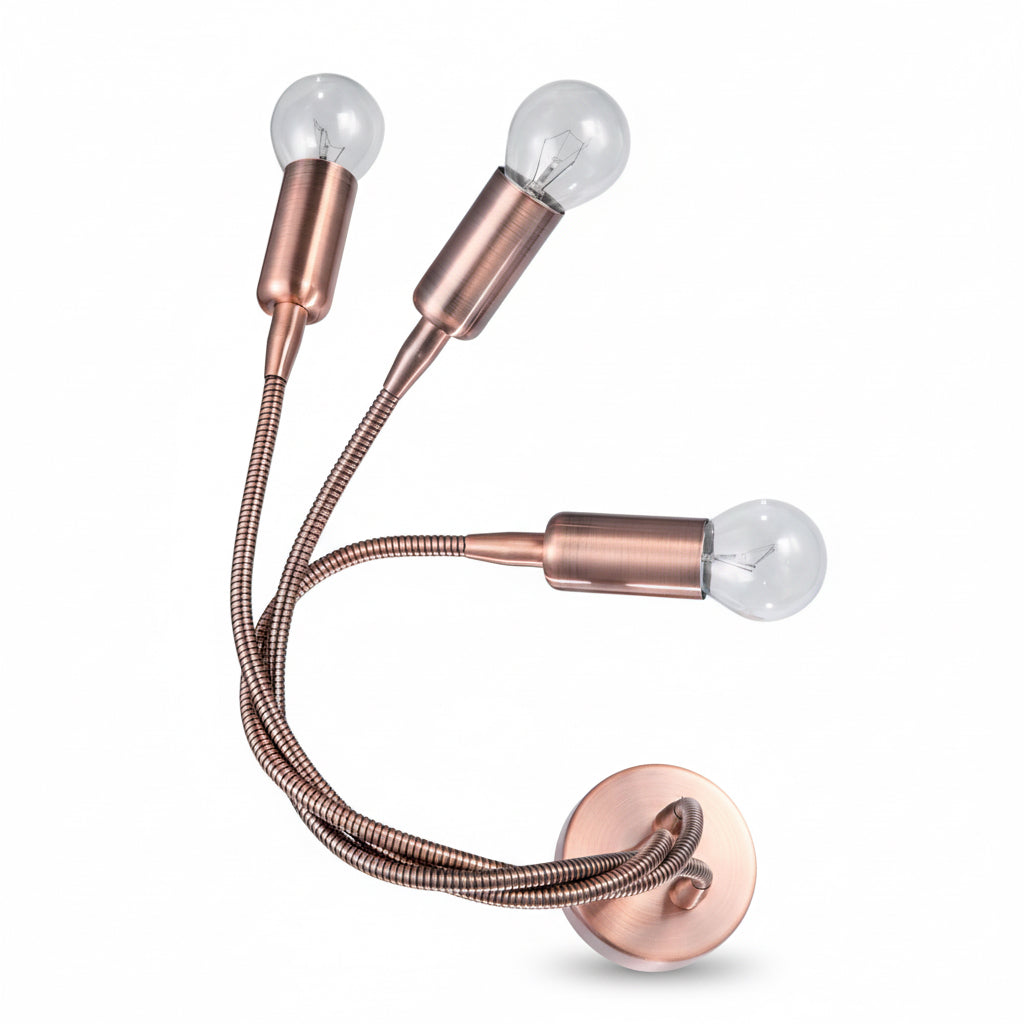 Applique da Parete con Braccio Flessibile Rame 3 Luci E14 Diamantlux ARIEL-A3