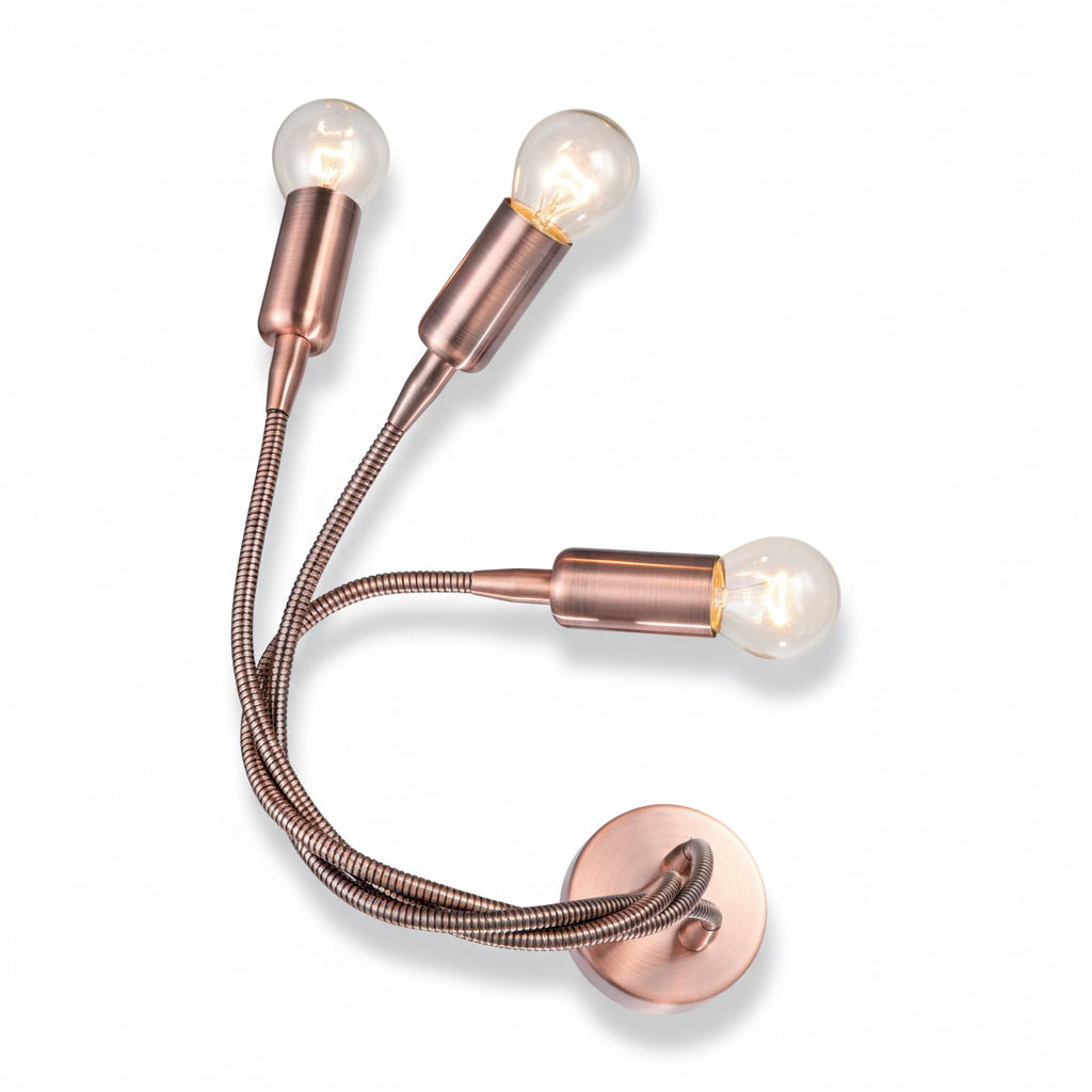 Applique da Parete con Braccio Flessibile Rame 3 Luci E14 Diamantlux ARIEL-A3