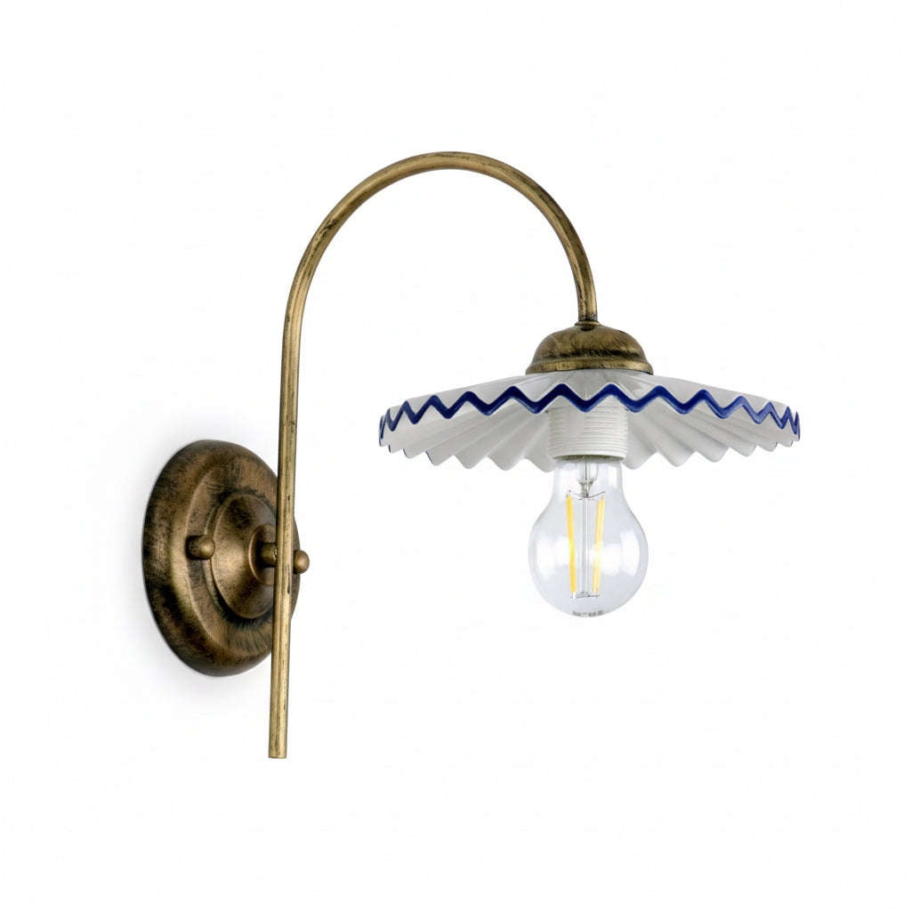 Applique Ceramica Ondulata E27 Decorata Bordo Blu - Diamantlux BERENICE