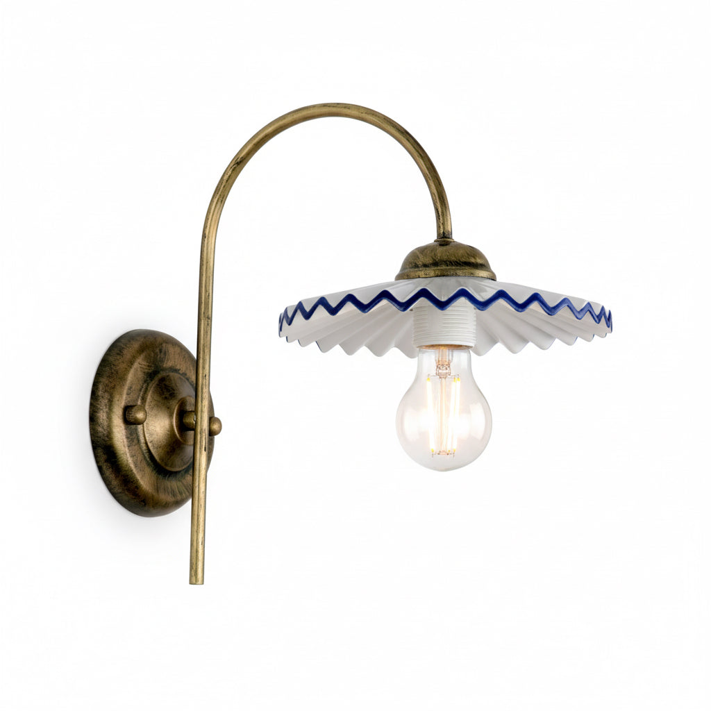 Applique Ceramica Ondulata E27 Decorata Bordo Blu - Diamantlux BERENICE