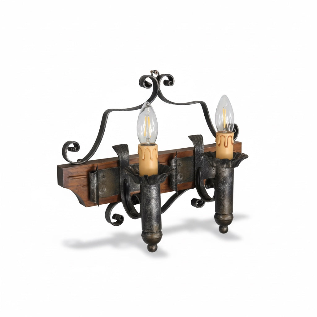 Applique Ferro Battuto Legno Rustica 2 Luci E14 Artelux 1902-A2
