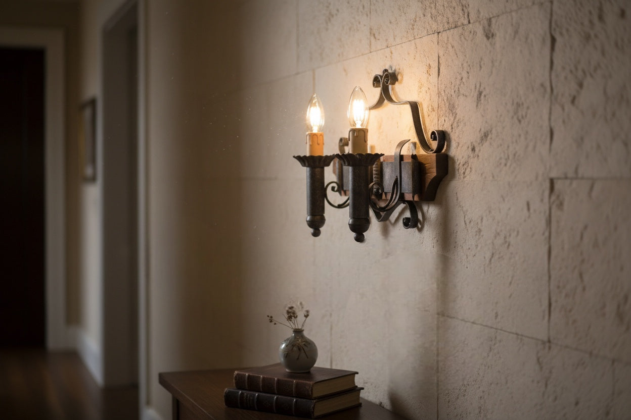 Applique Ferro Battuto Legno Rustica 2 Luci E14 Artelux 1902-A2