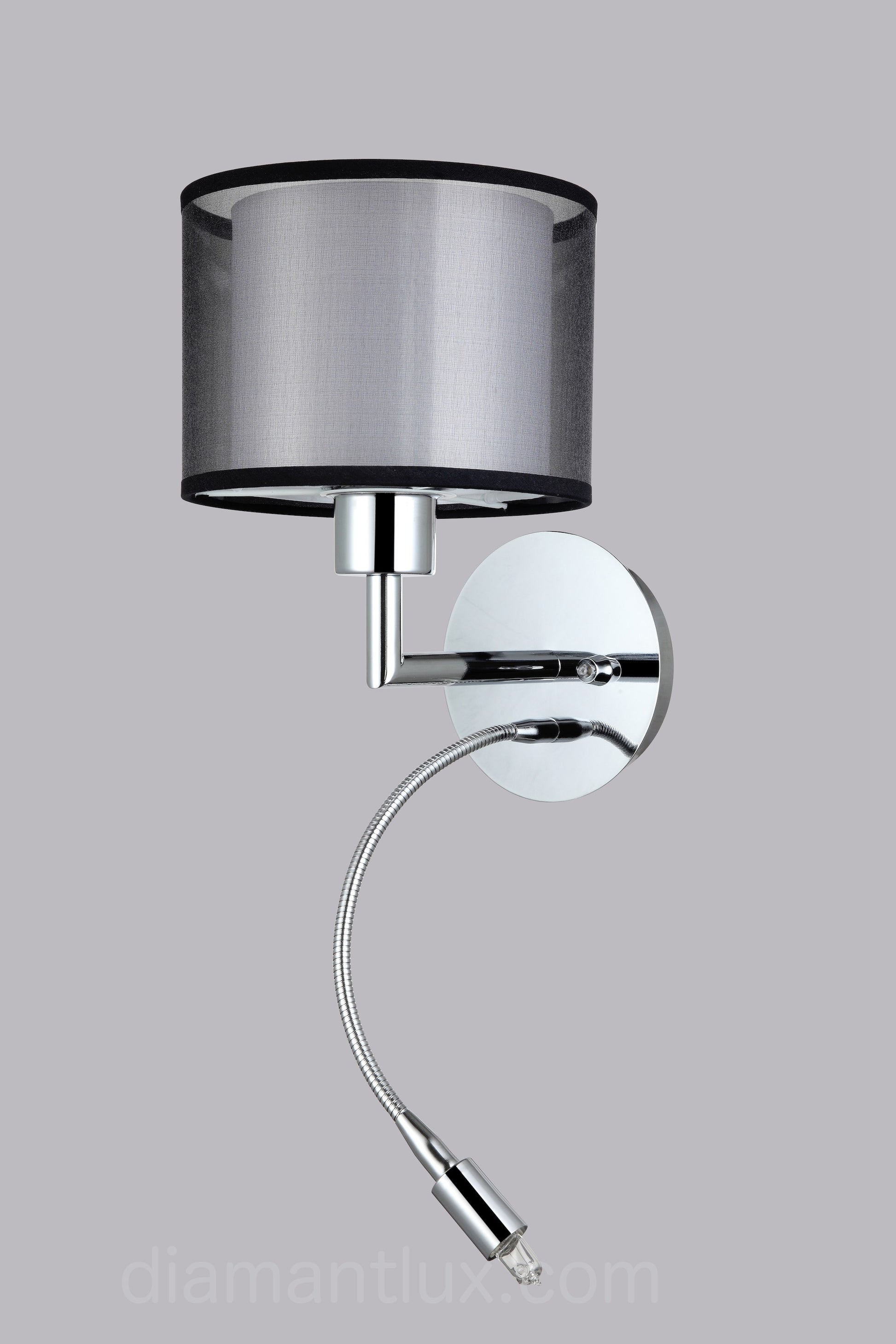 BASKET 1073 AP2 lampada da parete applique flessibile paralume cilindro in tessuto nero DIAMANTLUX