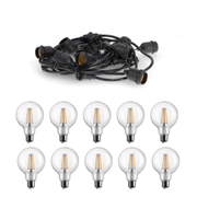 Catena luminosa da esterno 10 metri IP65 Prolungabile con 10 Lampadine Globo G95 Filamento LED Alta Potenza 8.5W Catenaria Nero Trasparente Vetro Diamantlux Diamantlux
