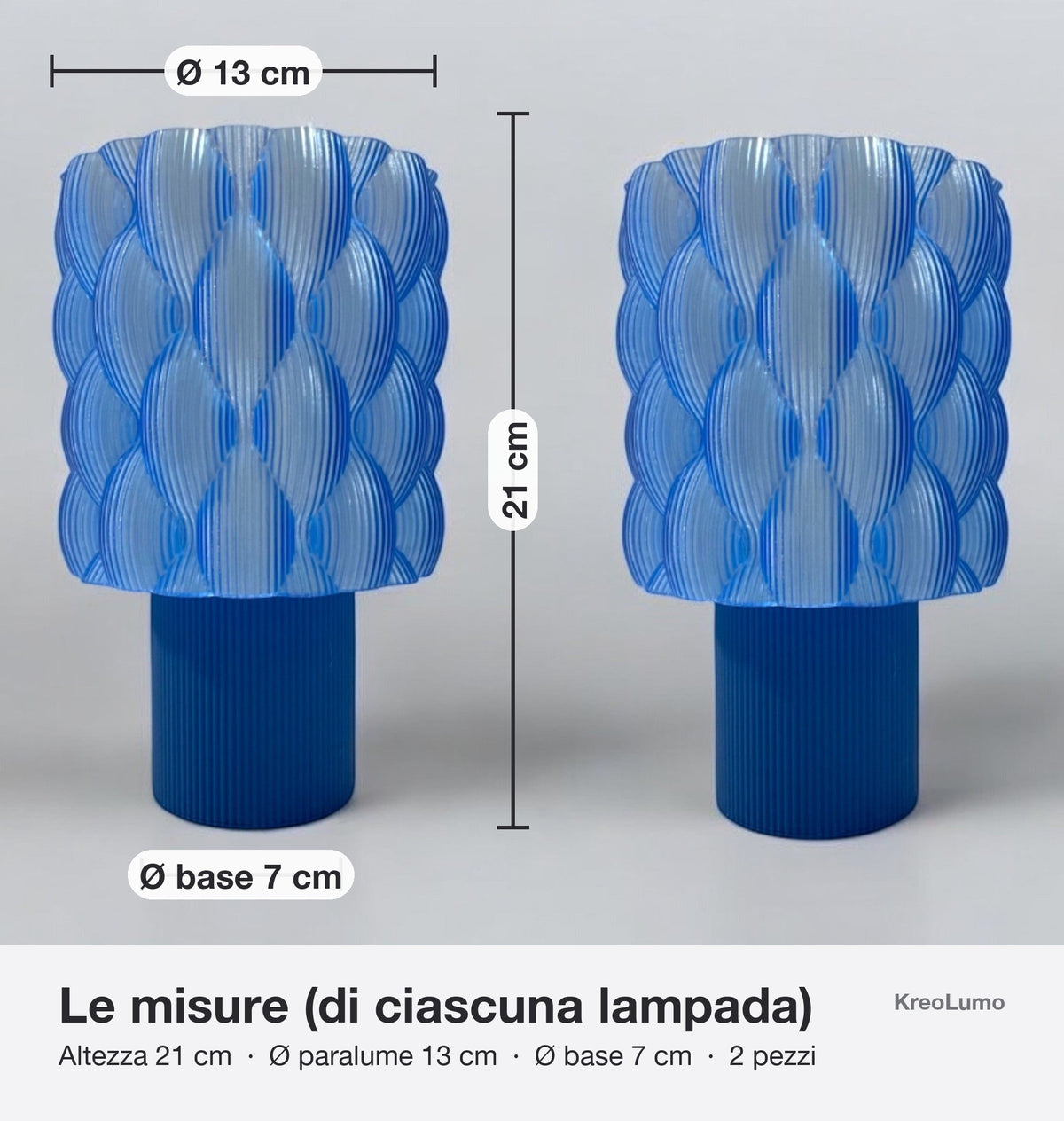 Misure abat-jour CONCA KreoLumo, ciascuna lampada: altezza 21 cm, diametro 13 cm, base 7 cm