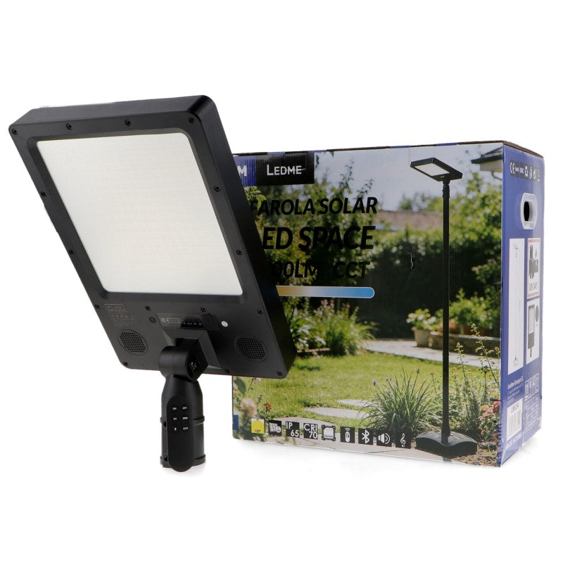 Lampione Stradale Solare LED, Rettangolare, Nero, Alluminio e Plastica, LEDME LM6354