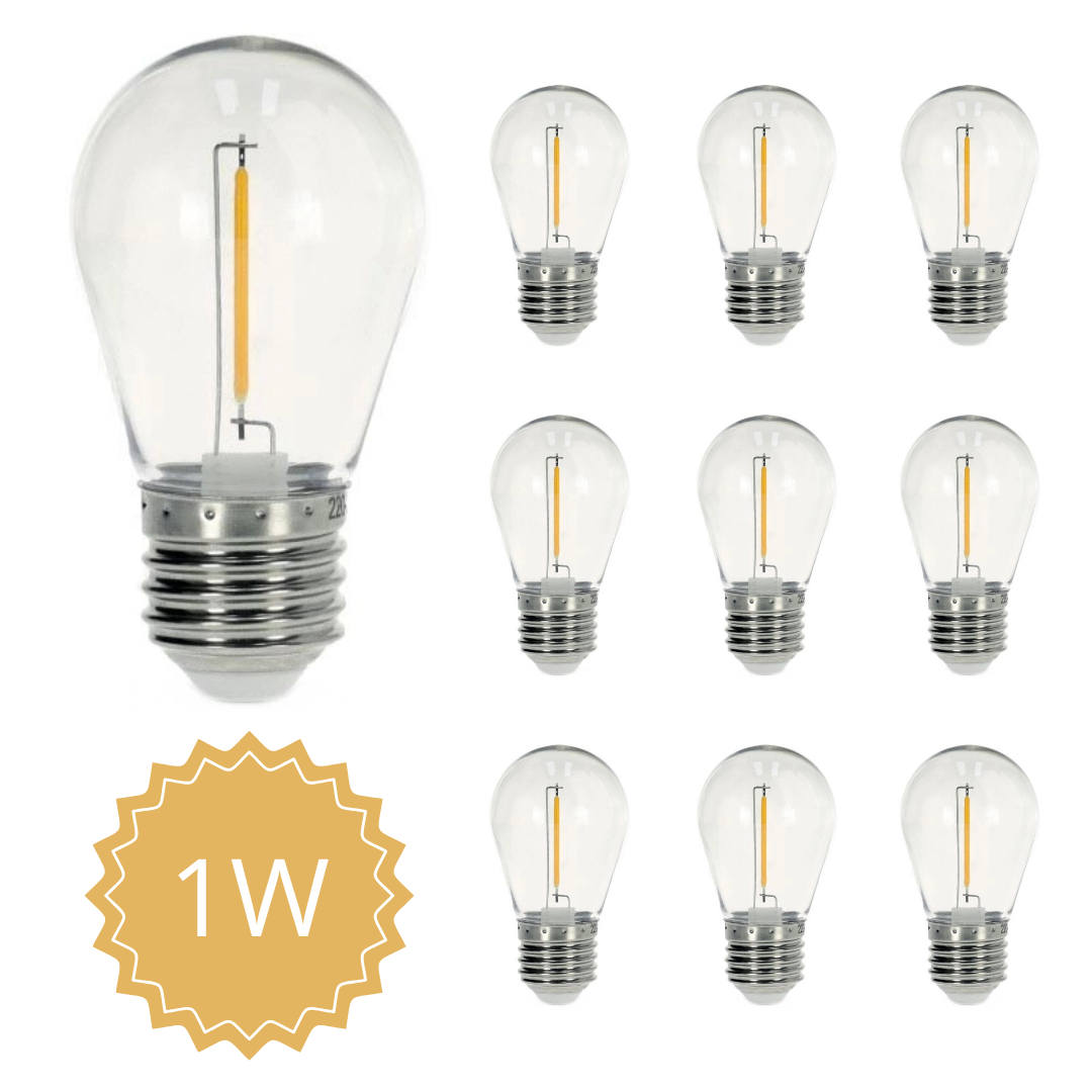 Kit 10 Lampadine LED E27 1W Filamento G45 Luce Calda 2700K Infrangibili per Catenarie Diamantlux