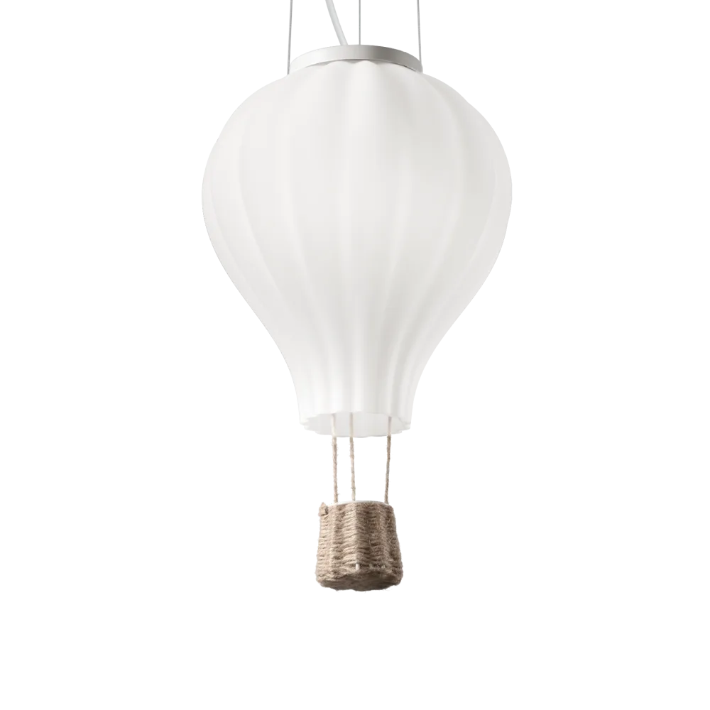 Lampada a sospensione a mongolfiera Dream Big SP1 D42 Ideal Lux grande diametro 42cm, vetro soffiato e cesto in corda.