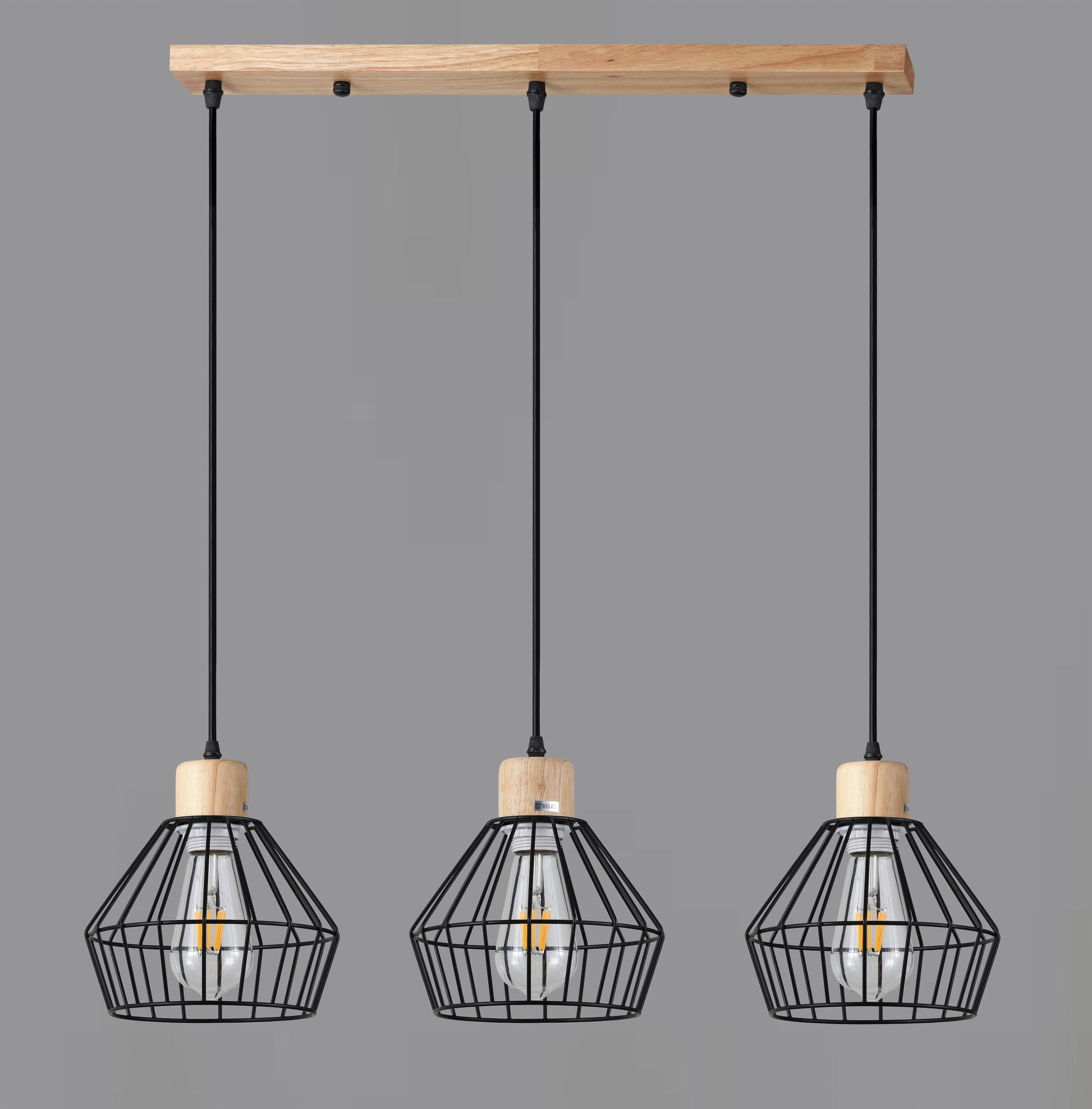 Lampadario a Sospensione Camera da Letto Moderno Vintage Nero Legno Orion-SP3-D20 | Diamantlux