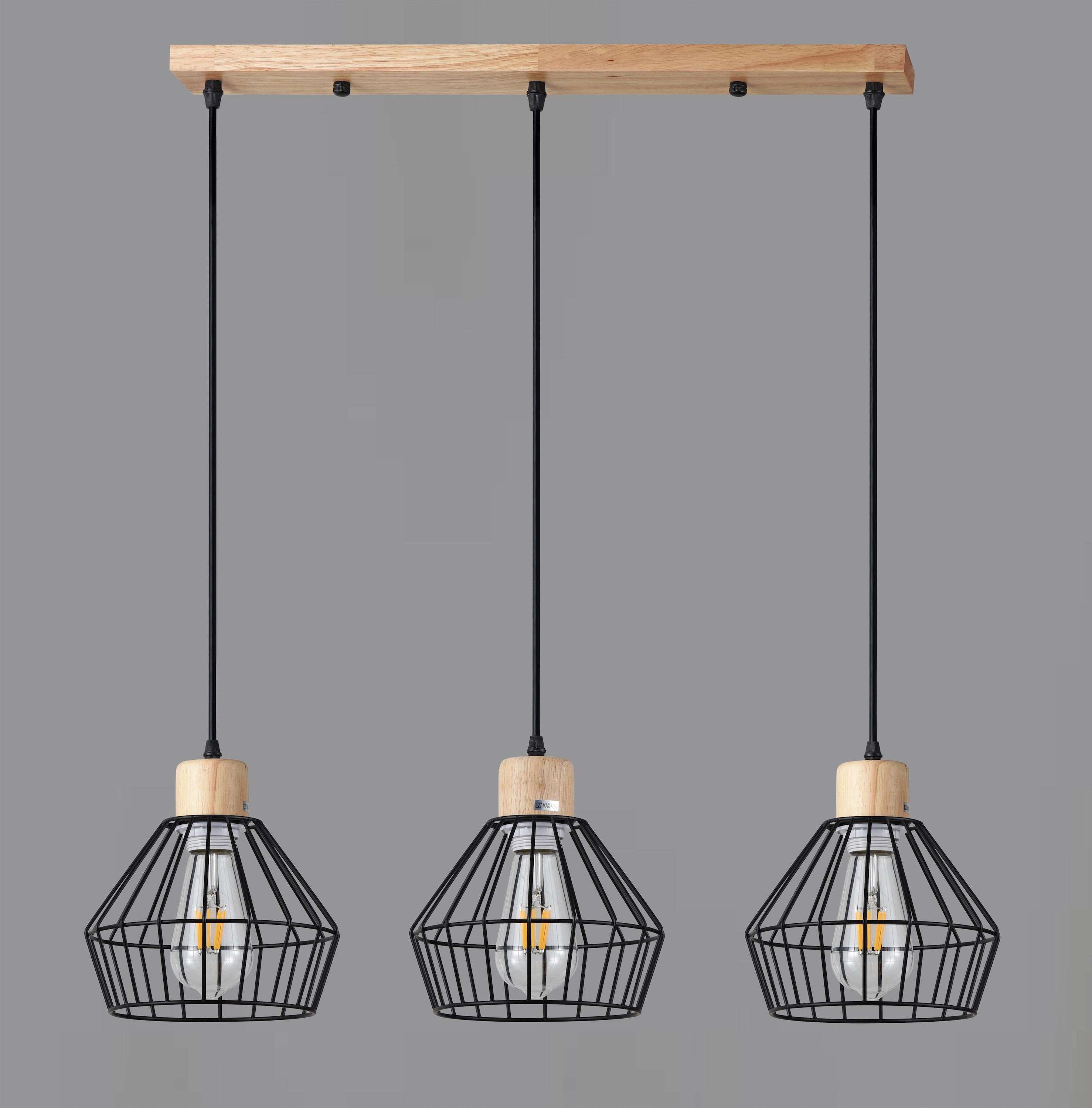 Lampadario a Sospensione Camera da Letto Moderno Vintage Nero Legno Orion-SP3-D20 | Diamantlux
