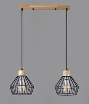 Lampadario Cucina Legno Orion-sp2-d20 | Sospensione 2 Luci Industriale | Diamantlux
