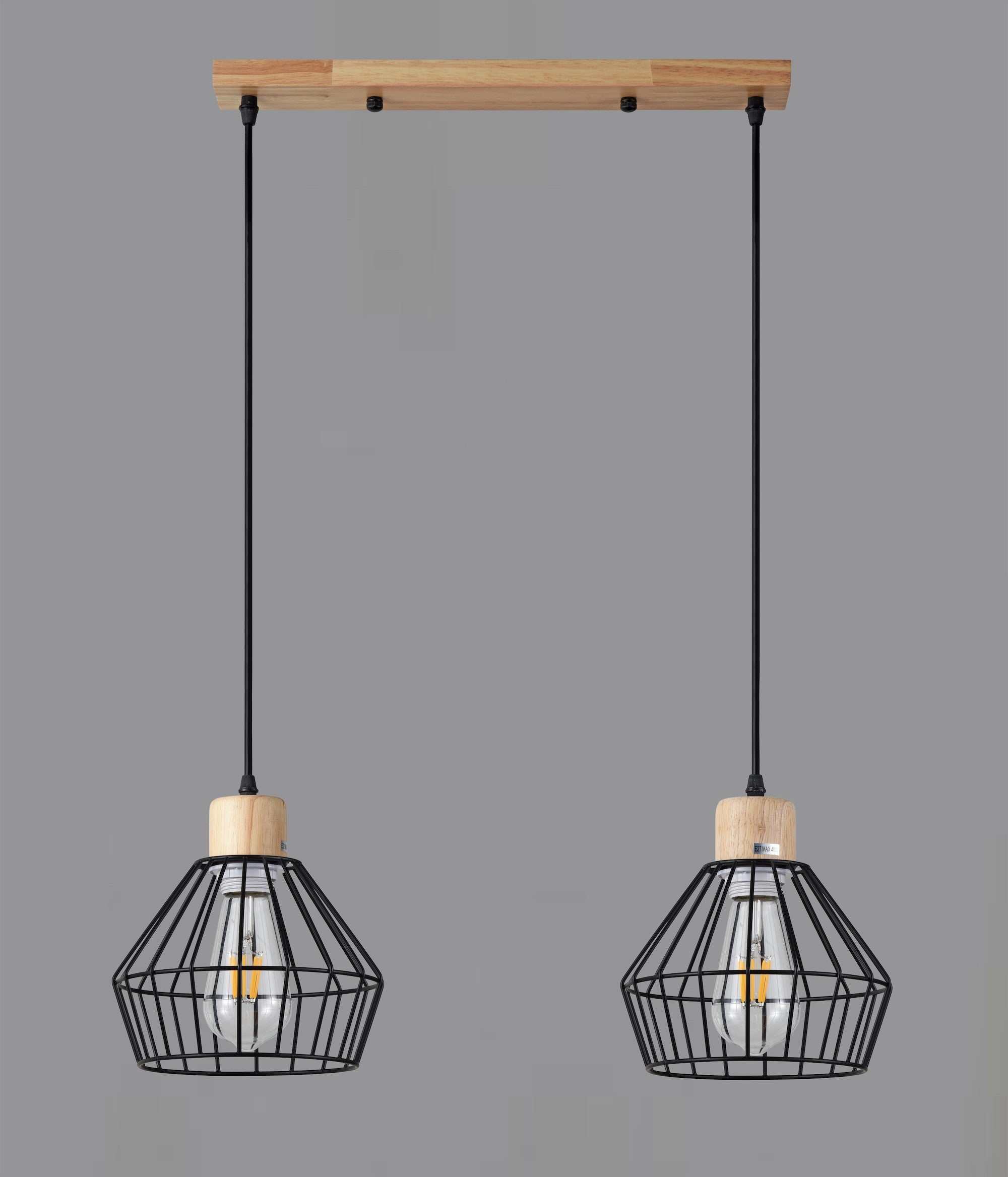 Lampadario Cucina Legno Orion-sp2-d20 | Sospensione 2 Luci Industriale | Diamantlux