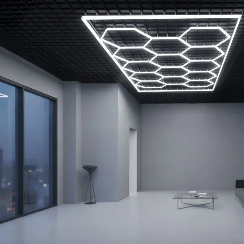 Lampadario esagonale LED per grandi ambienti, uffici e garage