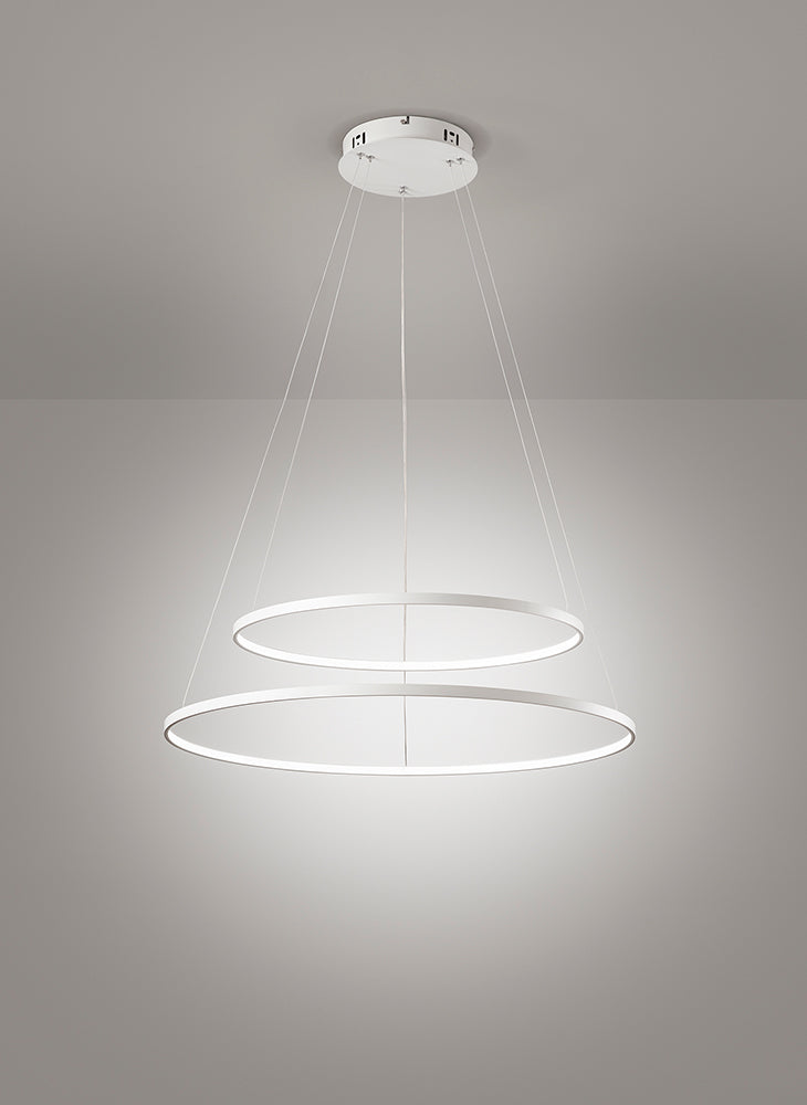 Lampadario LED a 2 cerchi bianchi Ø80+100 cm luce calda 3000K – Favolux 1719