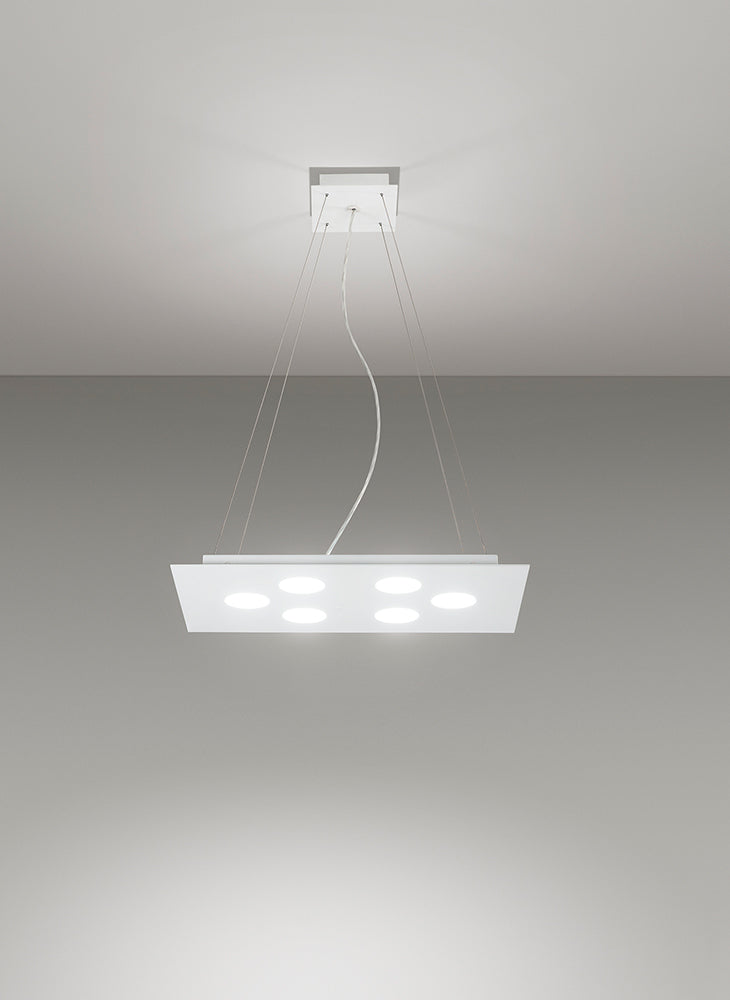 Lampadario a sospensione rettangolare FLET 6+1 luci bianco - Morelight 2079G