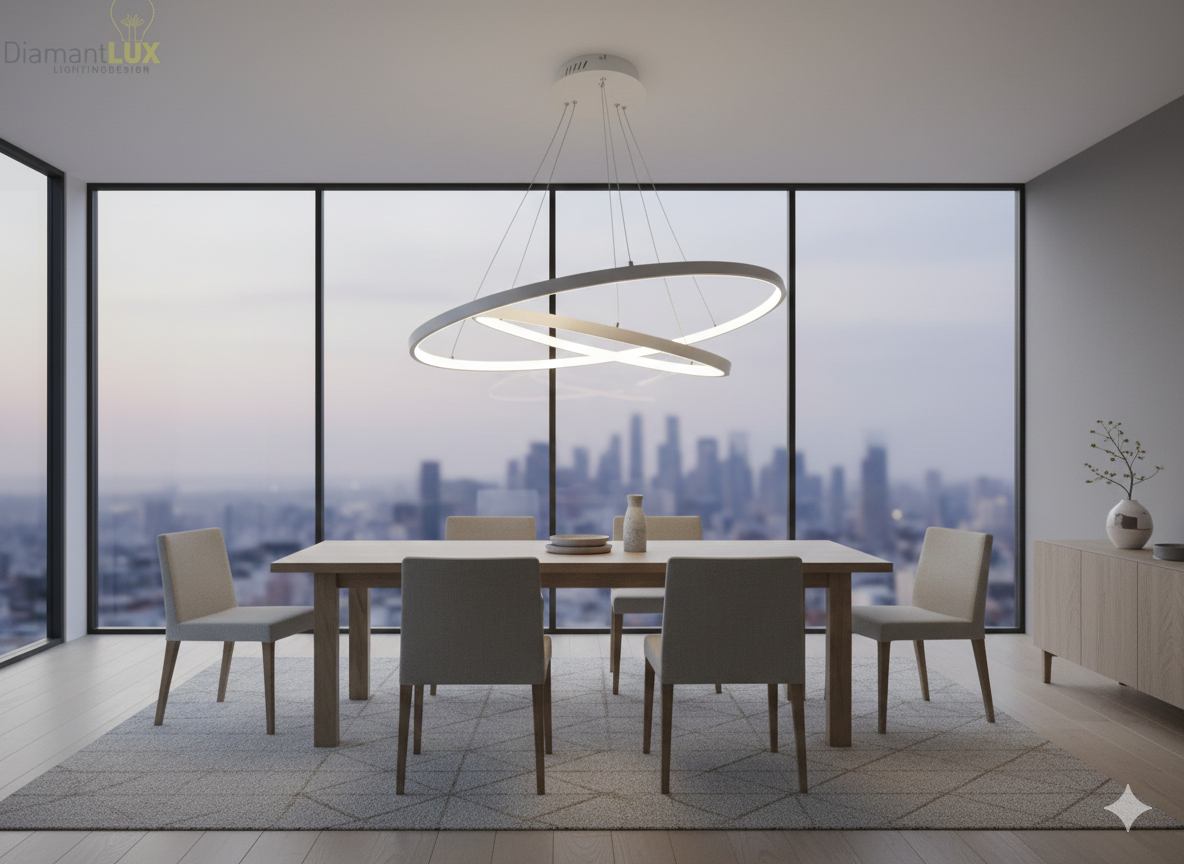 Lampadario 2 Cerchi LED Bianco Ø80+100 cm Luce 4000K 1719 FAVOLUX