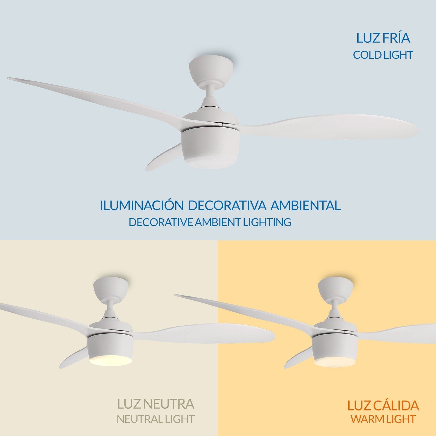 Ventilatore da Soffitto Bianco LED 132cm Silenzioso 3CCT Motore DC – LM8803