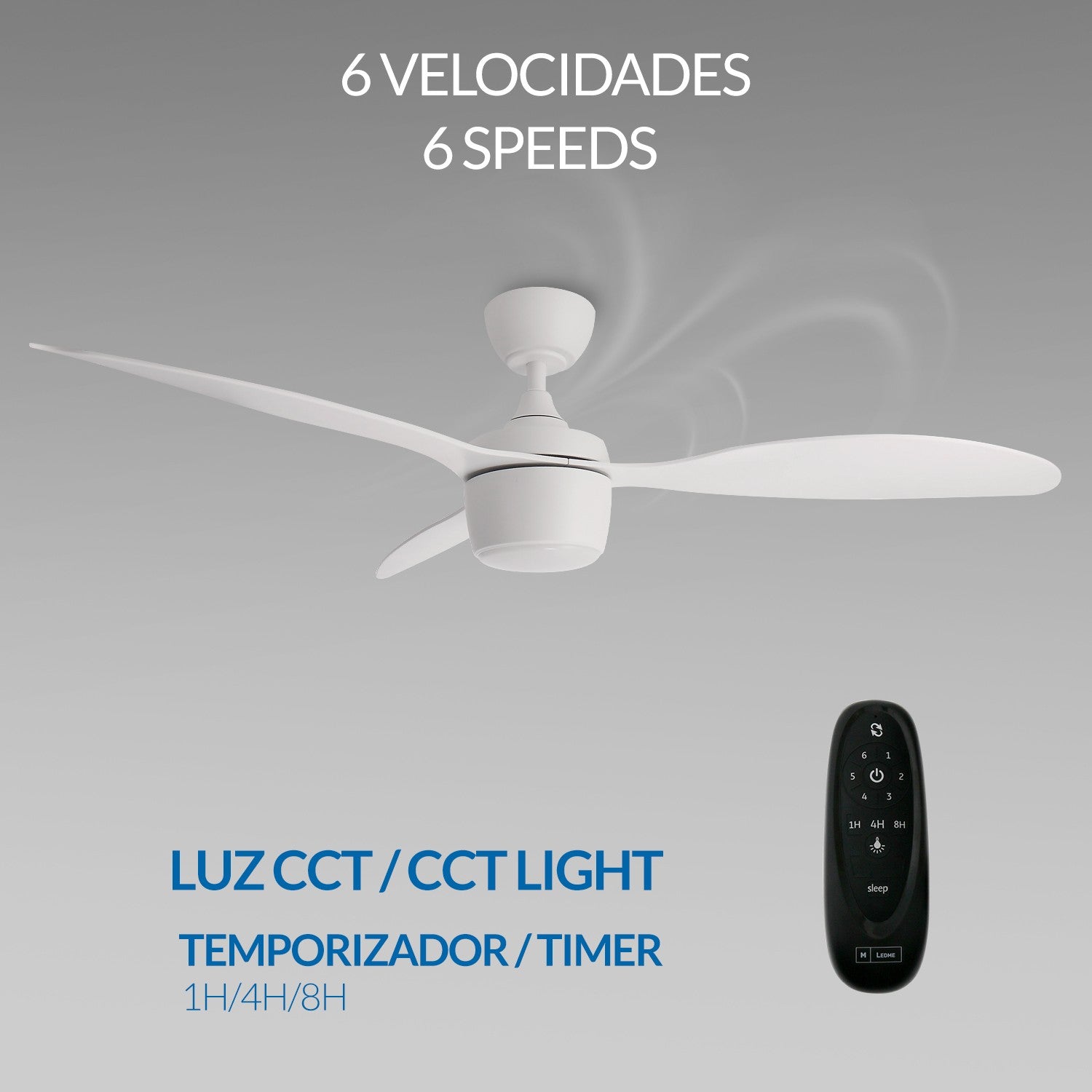 Ventilatore da Soffitto Bianco LED 132cm Silenzioso 3CCT Motore DC – LM8803