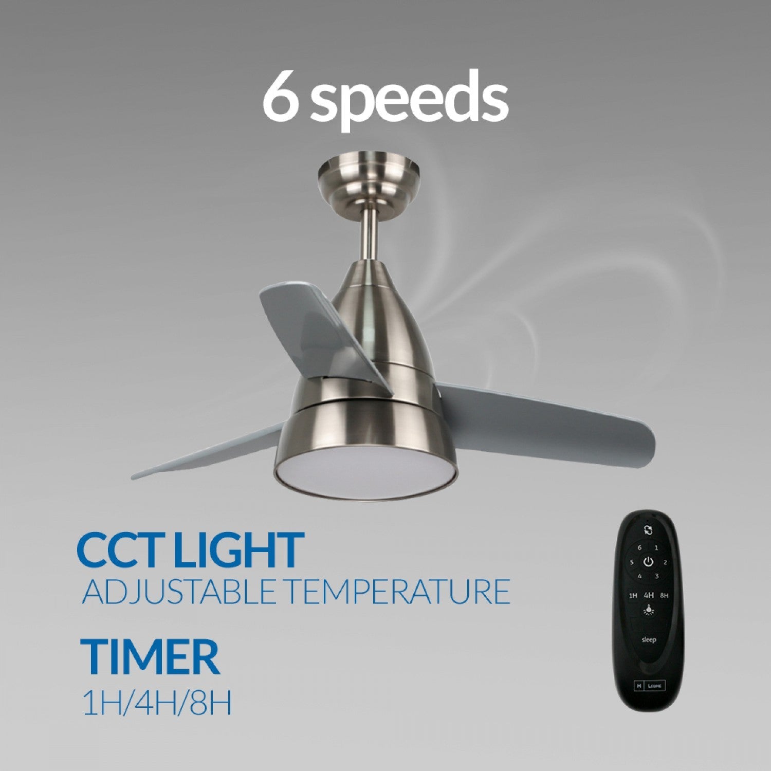 Ventilatore da Soffitto Nichel Satinato con Luce LED Silenzioso 3CCT – LM8807