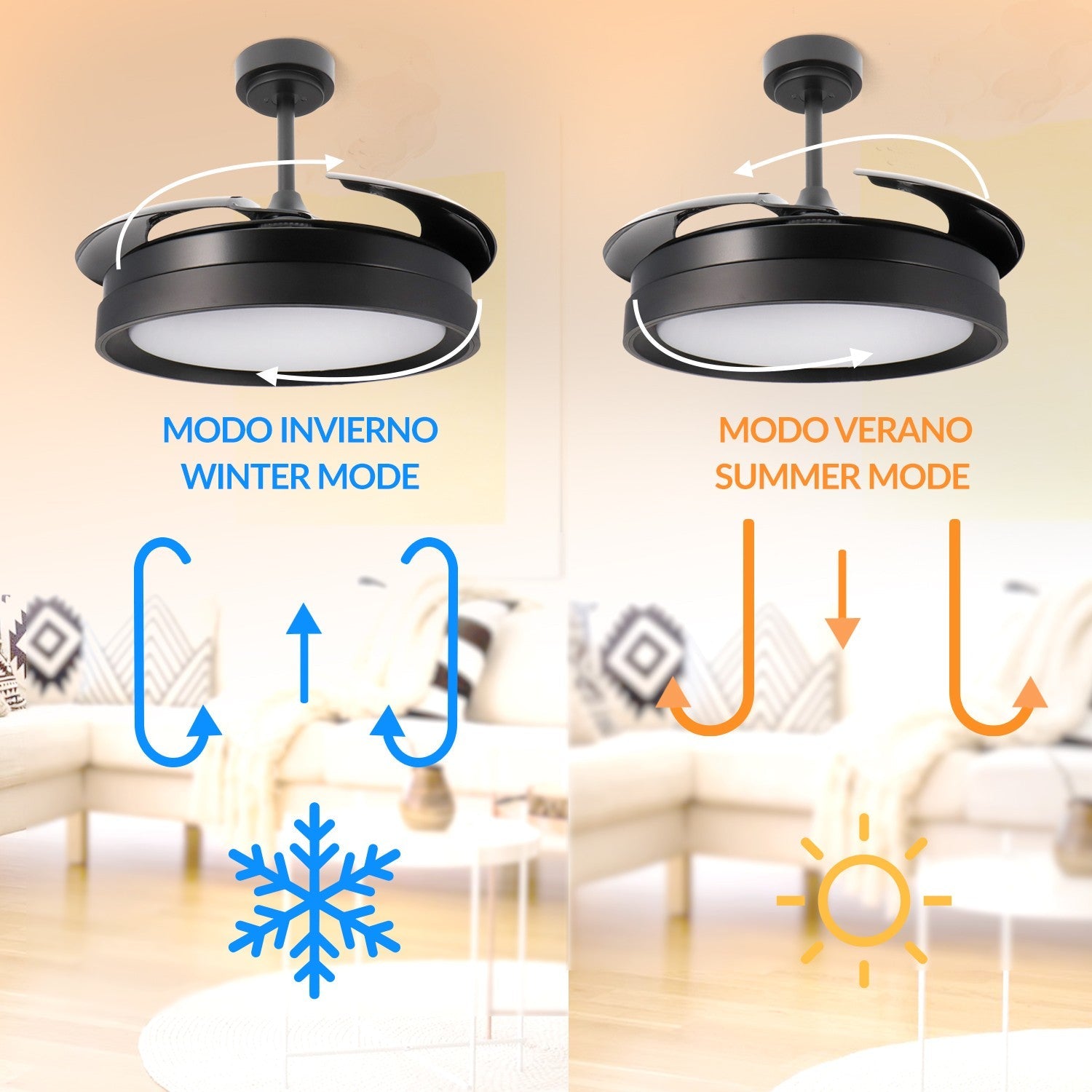 Ventilatore da Soffitto Nero Pale a Scomparsa Motore DC Mimotec – LM8819 M Mimotec