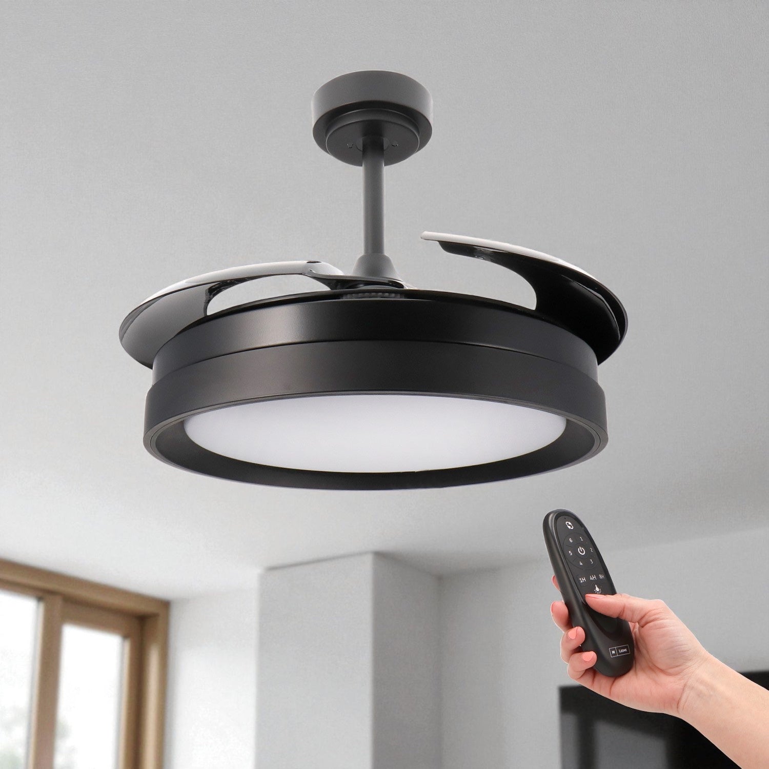 Ventilatore Soffitto LED Nero Opaco - Pale a Scomparsa Motore DC