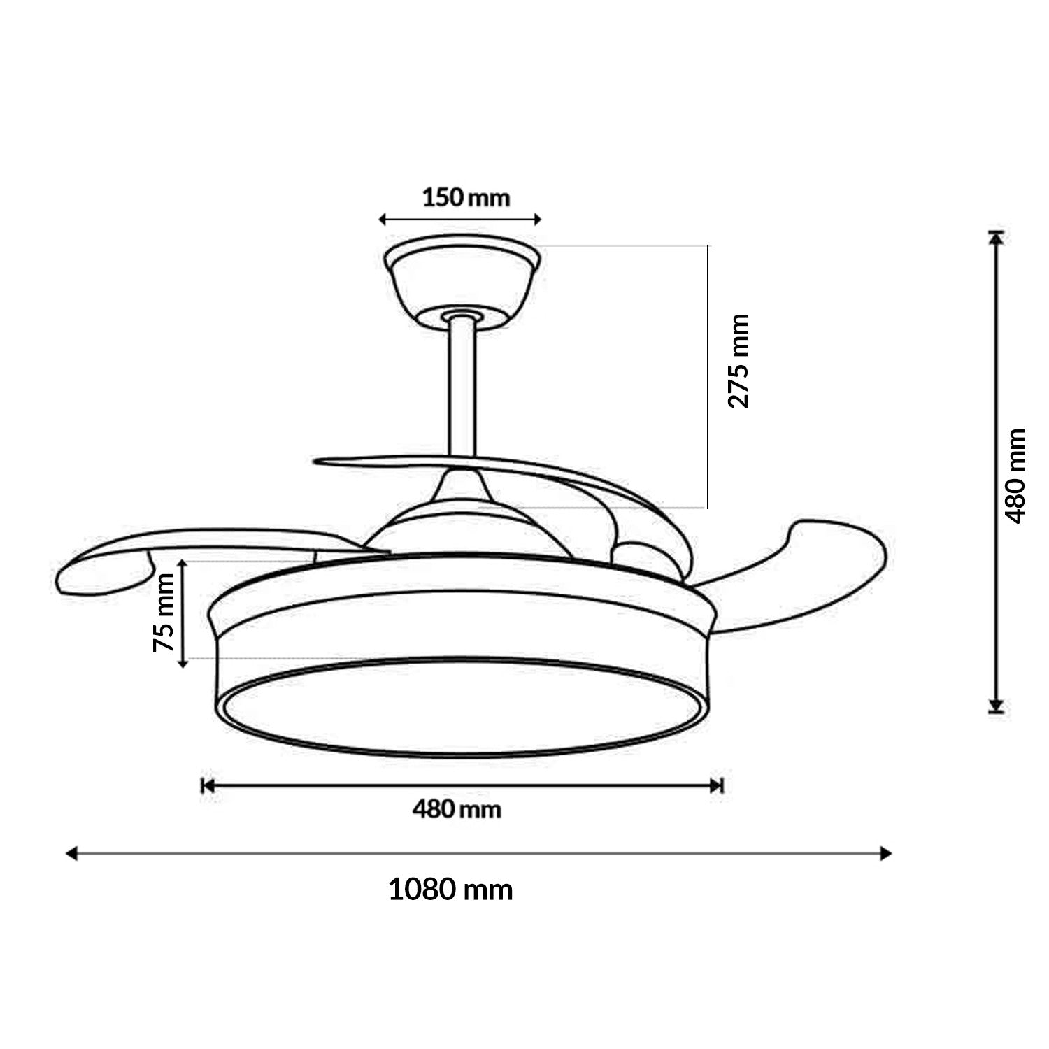 Ventilatore da Soffitto LED Pale a Scomparsa Silenzioso Motore DC Mimotec – LM8831 M Mimotec