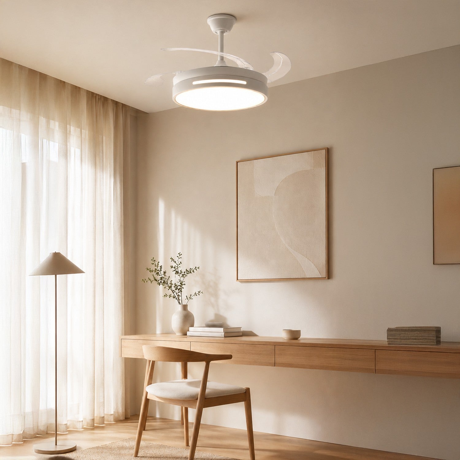 Ventilatore da Soffitto con Luce LED Smart LM8864 Bianco – Pale Retrattili, Motore DC Silenzioso, App e Telecomando M LEDME