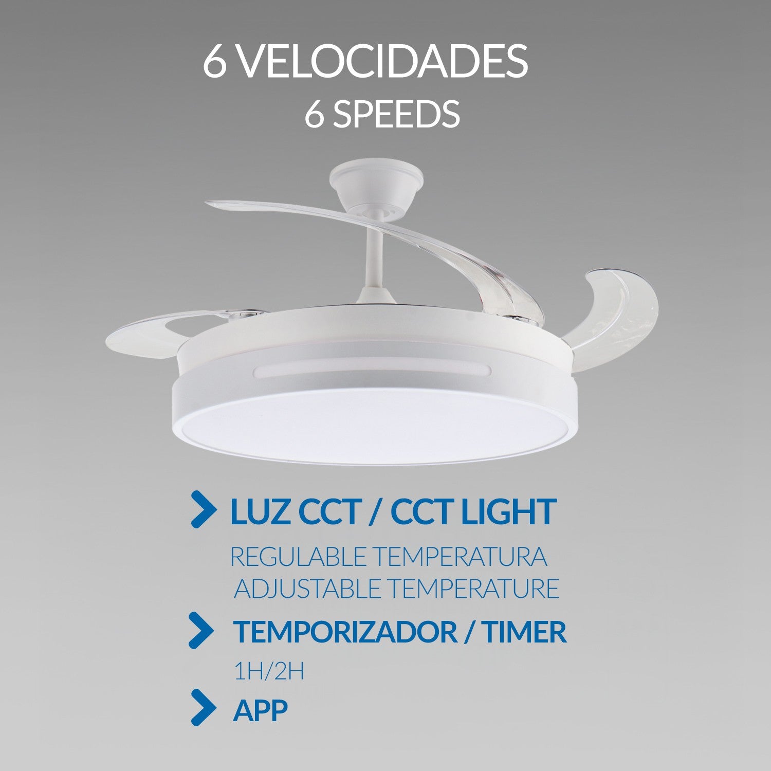 Ventilatore da Soffitto con Luce LED Smart LM8864 Bianco – Pale Retrattili, Motore DC Silenzioso, App e Telecomando M LEDME