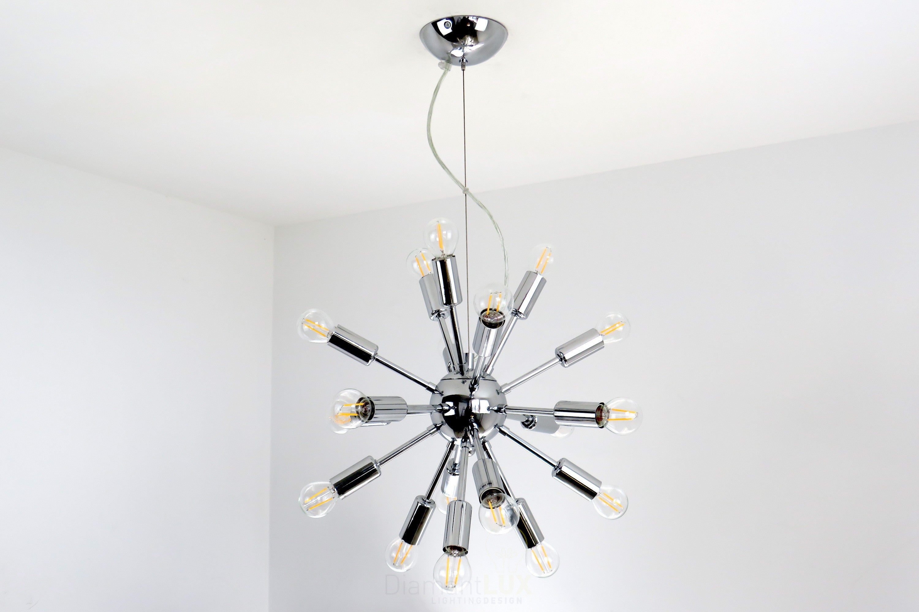 MATTEO 1078 lampadario a sospensione design moderno vintage retrò cromato 18 luci DIAMANTLUX