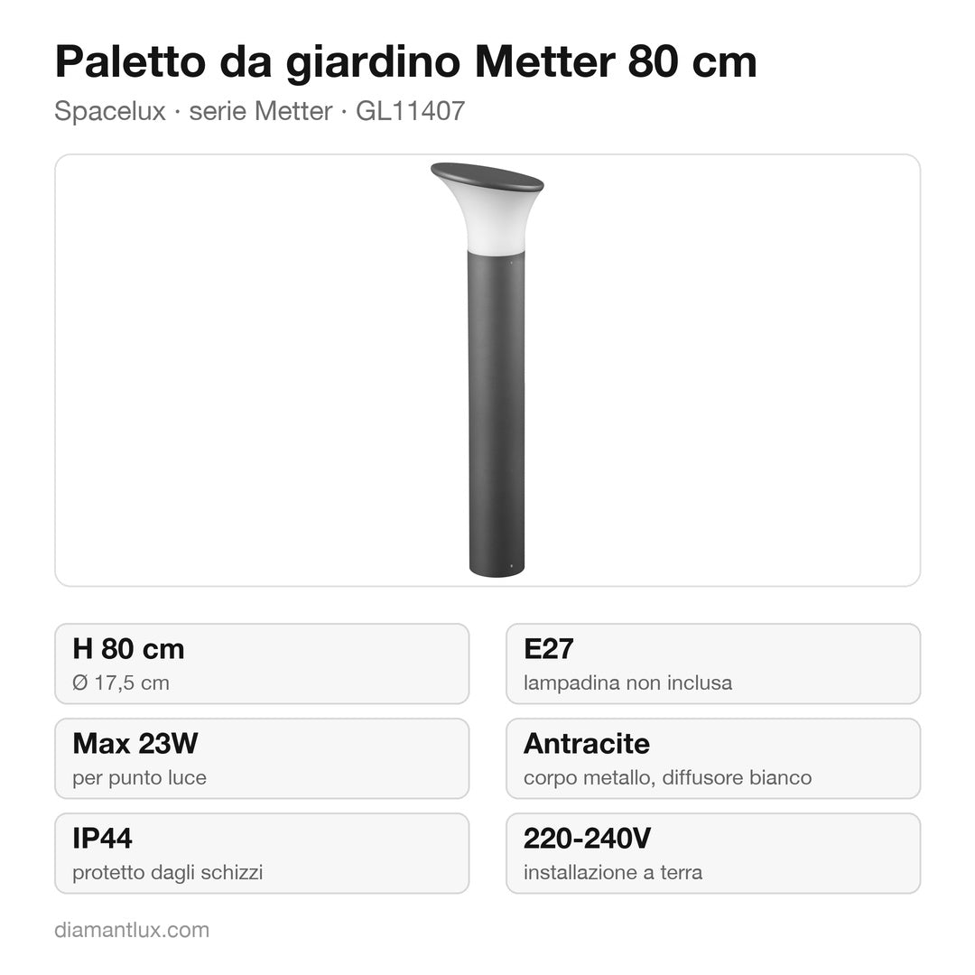 Paletto Spacelux Metter 80 cm GL11407: caratteristiche tecniche, E27 max 23W, IP44