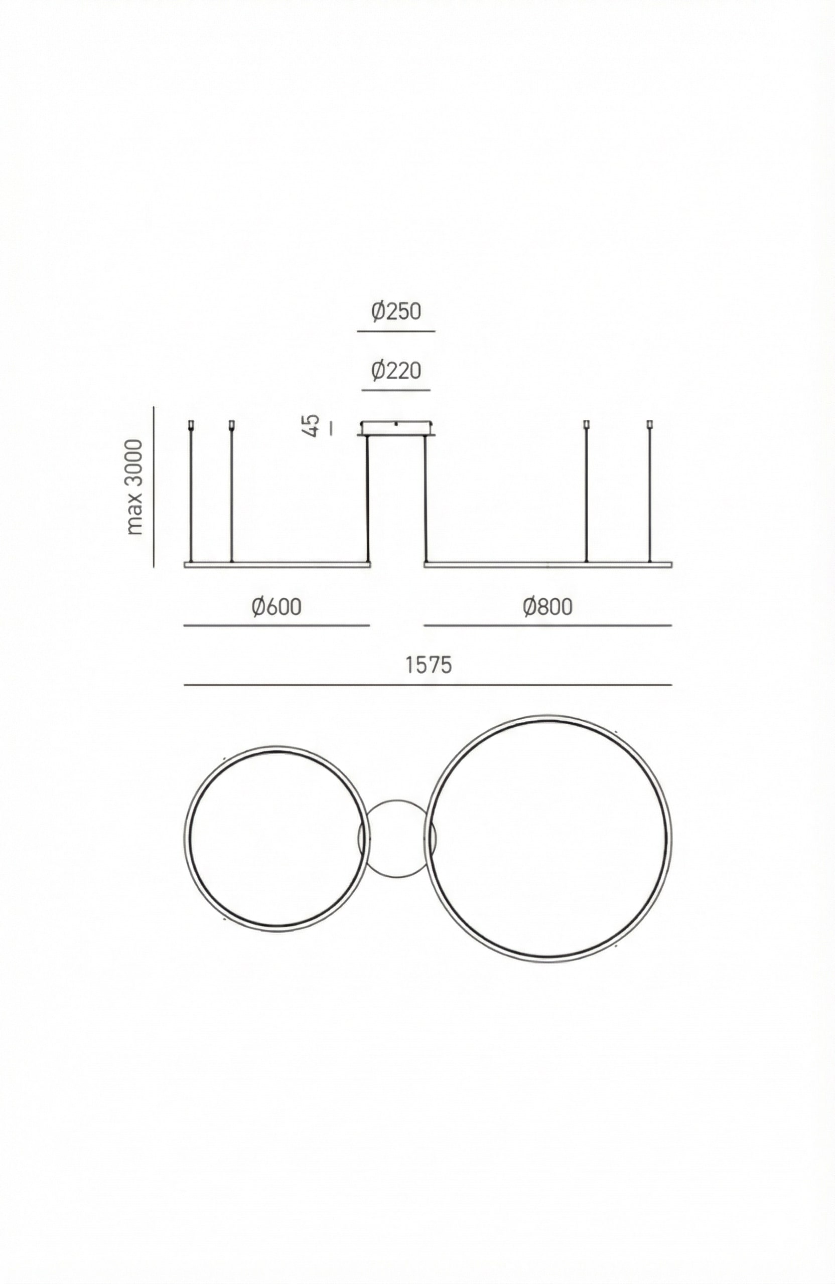 Lampadario due Cerchi LED Bianco Ø60-80 Orizzontale - Favolux Halo SP2D
