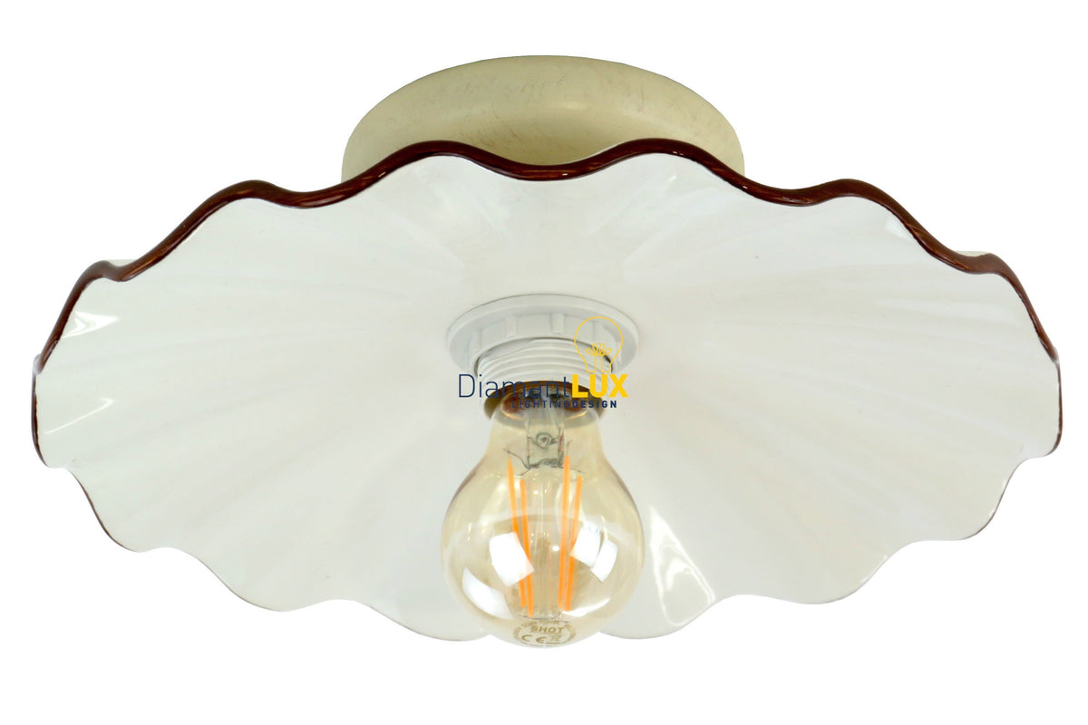 Plafoniera rustica in ceramica MONZA-P30 finitura metallo avorio Diamantlux