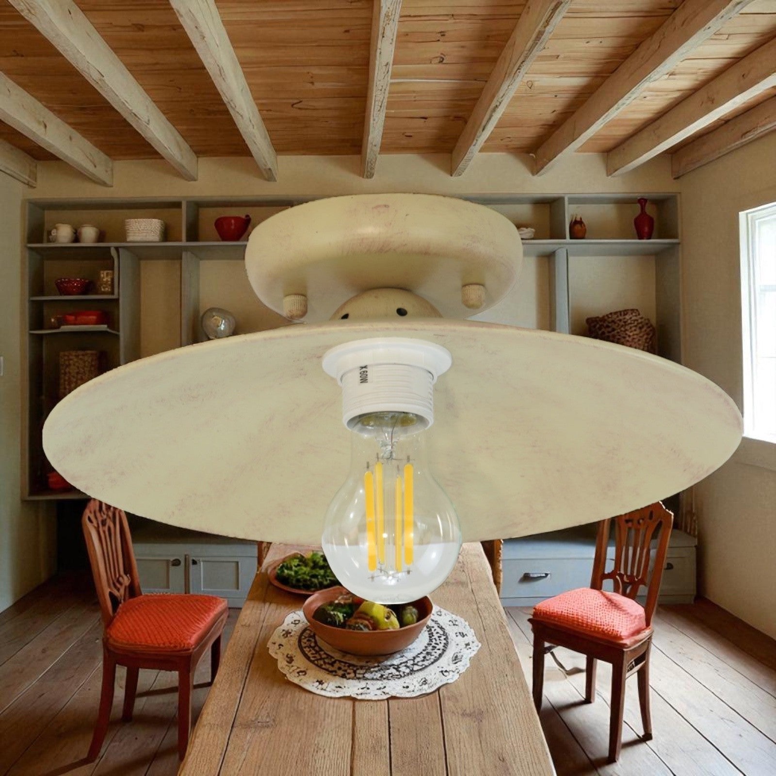 Plafoniera Rustica Avorio Anticato Ø30cm in Metallo – 1 Luce E27