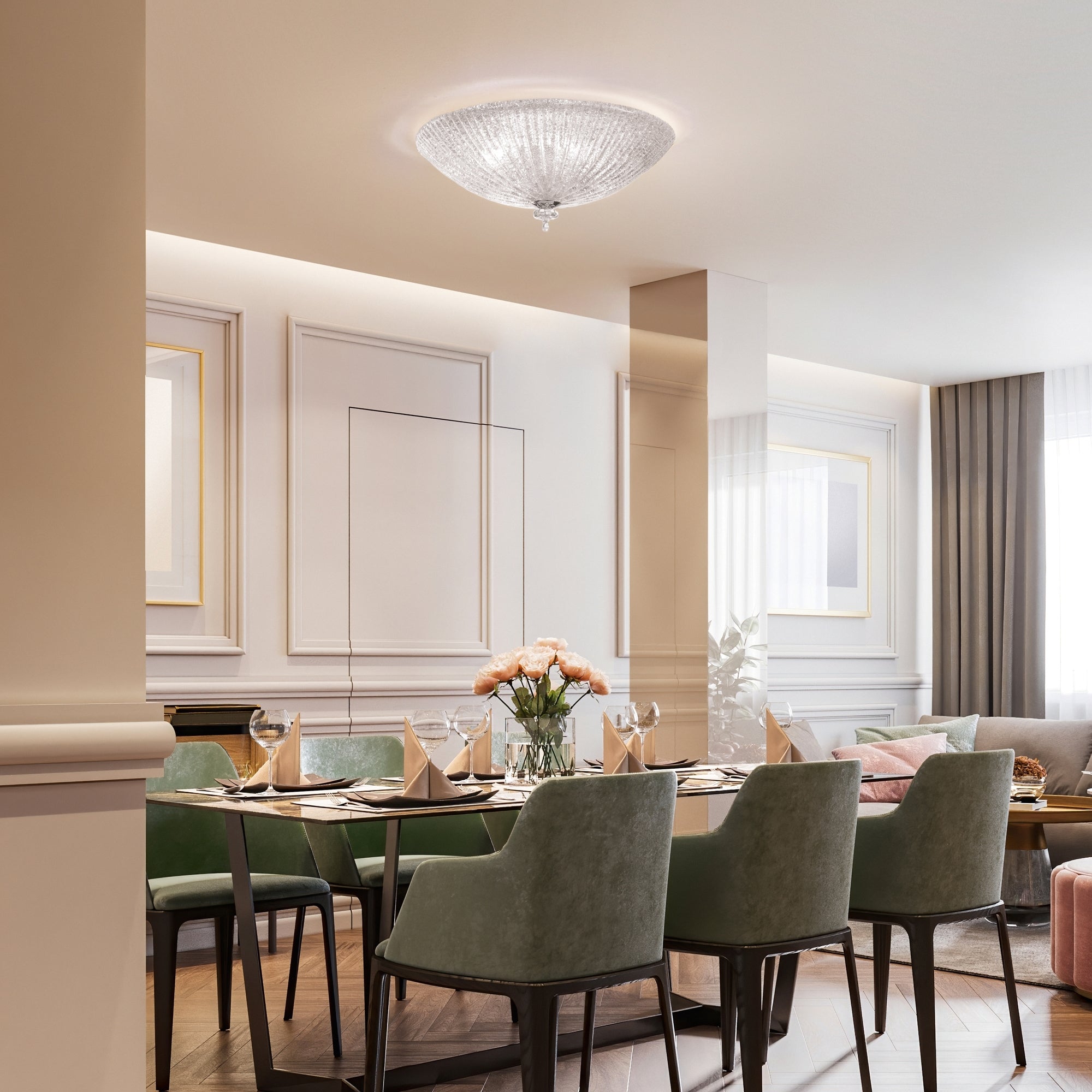 Plafoniera Classica Stile Murano Vetro Graniglia Ø50 Shell PL4 - Ideal Lux