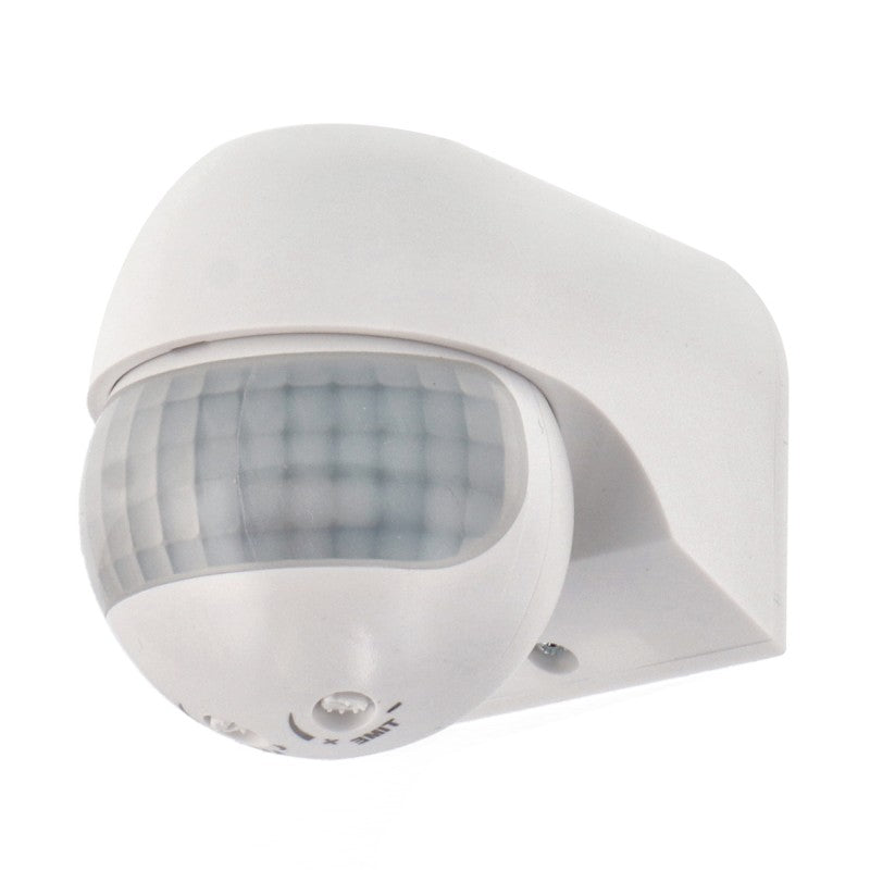 Sensore di movimento a infrarossi da superficie rotondo compatto colore bianco opaco in policarbonato LEDME LM9116 per interni ed esterni.