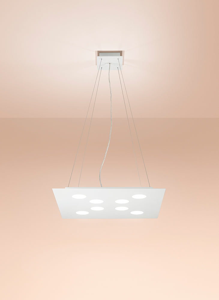 Lampadario a sospensione quadrata FLET 8+2 luci bianco - Morelight 2077G