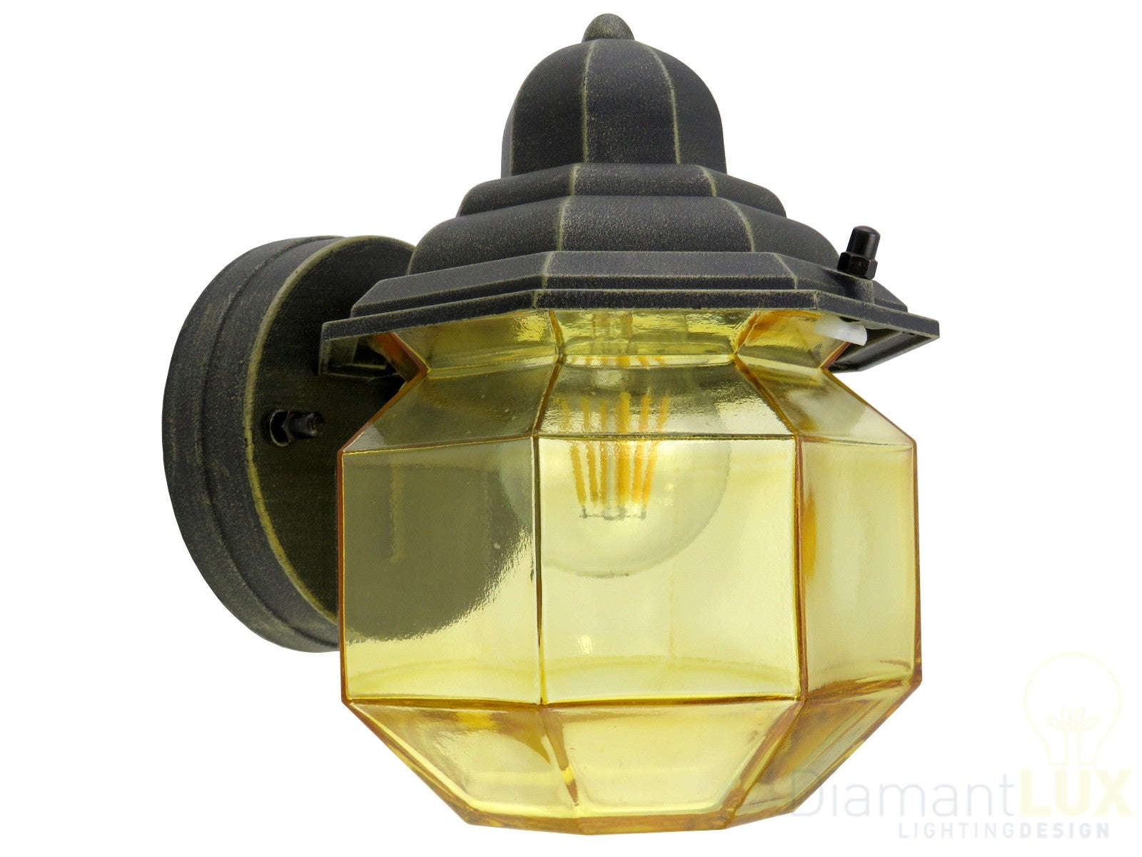 SURYA 25610 A1  mini lanterna lampada da parete applique per esterno in stile classico in alluminio vetro ambra